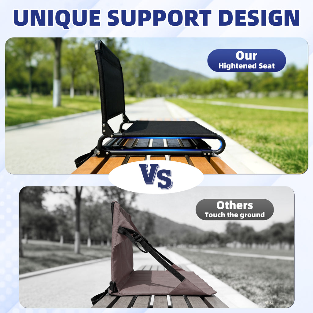 LIFERECORD Foldable Stadium Bleacher Seat with Back Support - Portable Heavy-Duty Steel Frame Chair for Family, Sports Games, Concerts, Camping - 225 lbs Capacity, Waterproof 600D Oxford Fabric