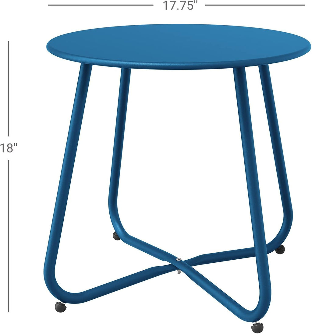 ACCVER Outdoor Side Table, 18-inch Small Round Side Snack Table with Adjustable Feet, Anti-Rust Metal End Accent Table for Patio Porch Balcony, Blue
