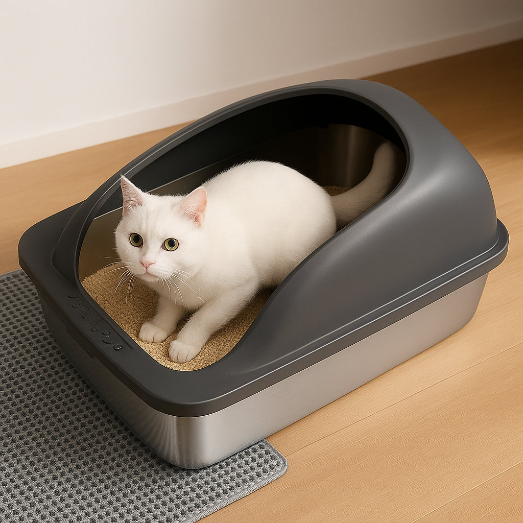 LIFERECORD Stainless Steel Cat Litter Box, Large Metal Cat Litter Box, Scoop and Mat Included, Easy to Clean and Odor Resistant for Multiple Cats, Dark Gray
