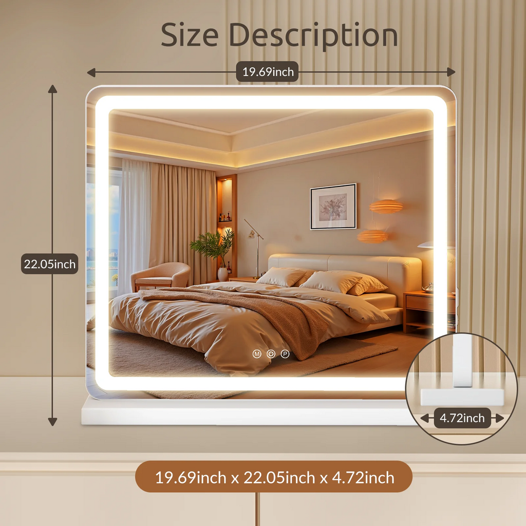 LIFERECORD Lighted Makeup Mirror, 19"*22" Vanity Mirror with LED, 3 Lighting Modes, Dimmable Touch Control, USB Charging Port for Desk, Dorm, Bedroom