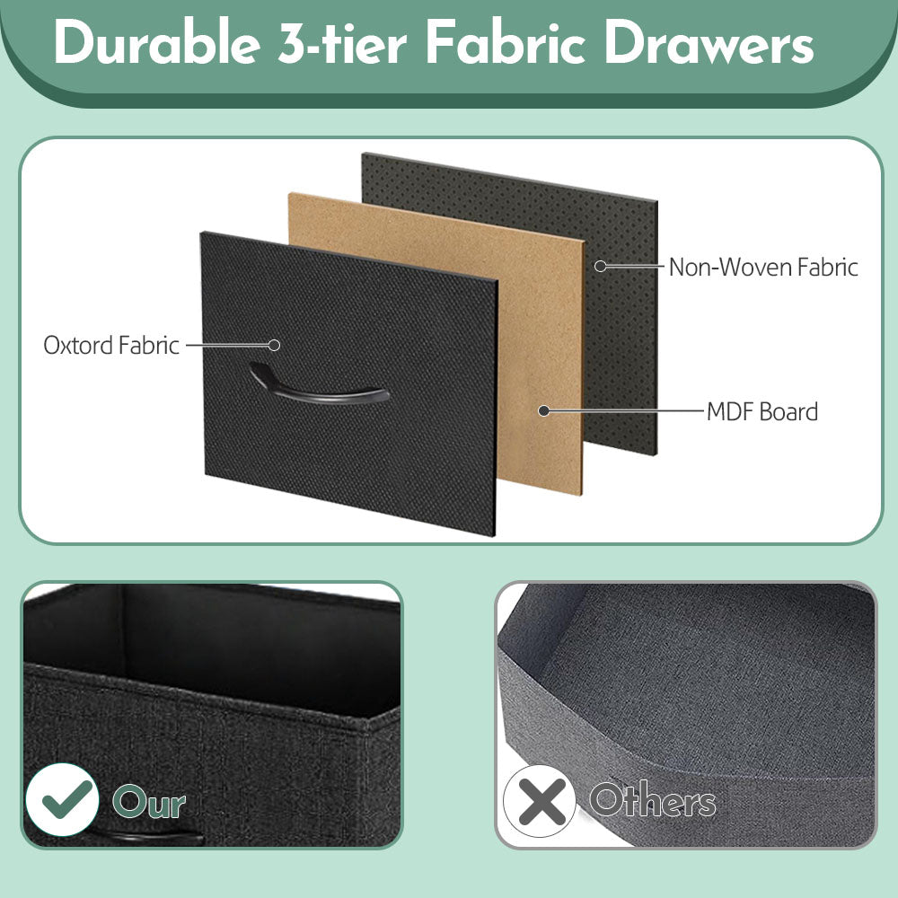 ACCVER 3-Drawer Fabric Dresser with Shelves, Closet and Chest for Bedroom, Clothes Storage Organizer, for Living Room, Apartment, Dark Grey