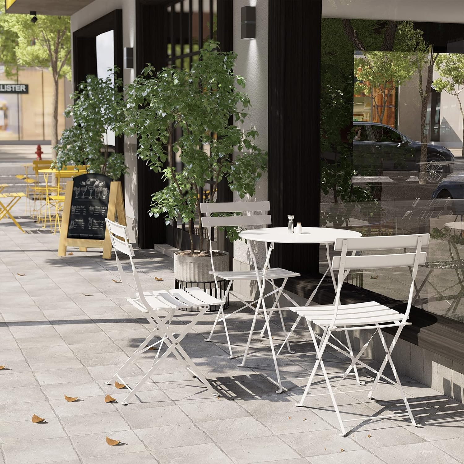 3-Piece Folding Bistro Set, 2 Chairs and 1 Table, Weather-Resistant Outdoor Indoor Conversation Set for Patio, Yard, White