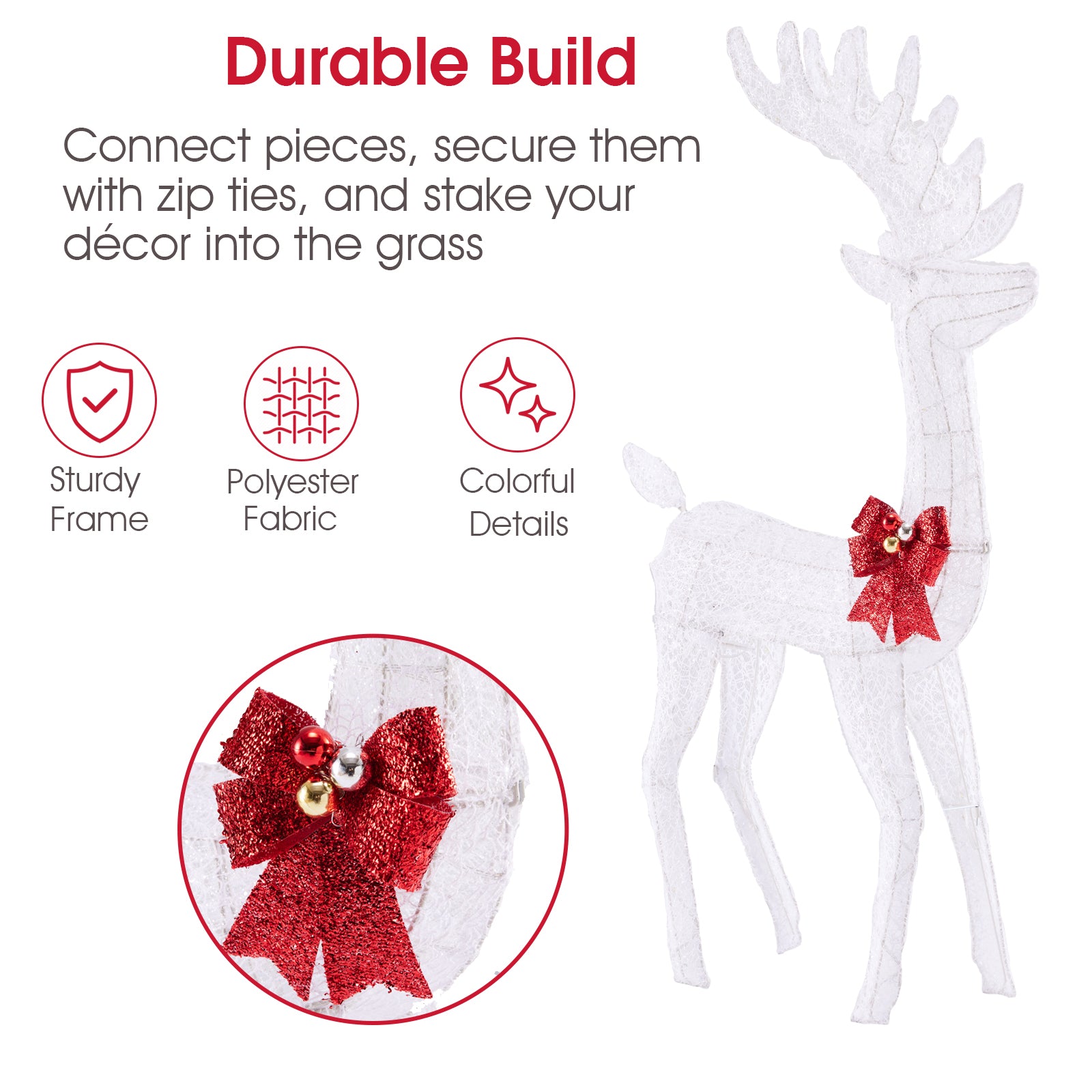 LIFERECORD 4 FT Christmas Lighted Reindeer & Santa's Sleigh, Indoor/Outdoor Xmas Pre-Lit Yard Decoration with 180 LED Lights, Stakes & Zip Ties, Festive Holiday Decoration for Lawn & Garden, White