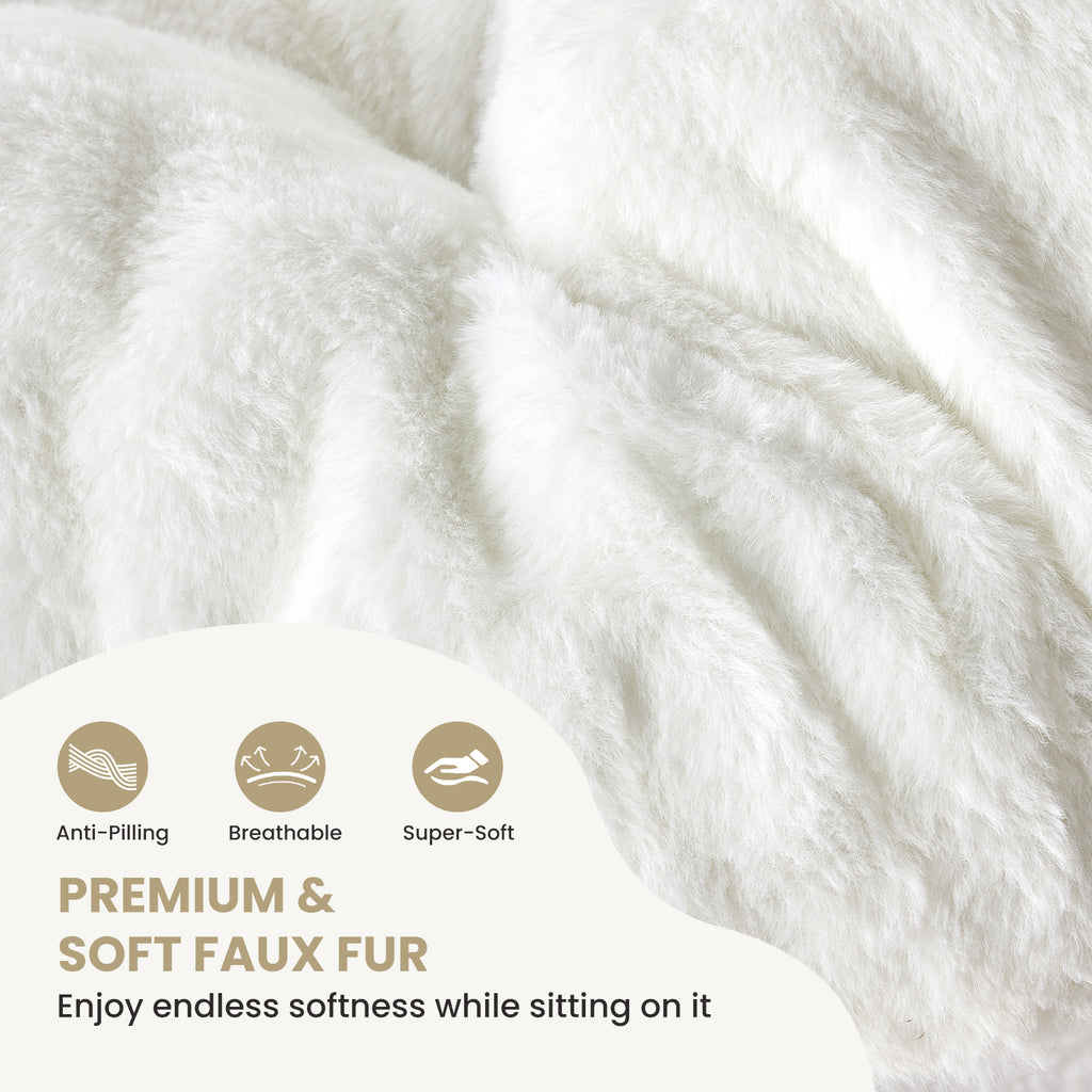 LIFERECORD Oversized Faux Fur Folding Chair - Plush Lounge Chair for Adults, Large Foldable Reading Chair for Bedroom, Dorm & Living Room, White