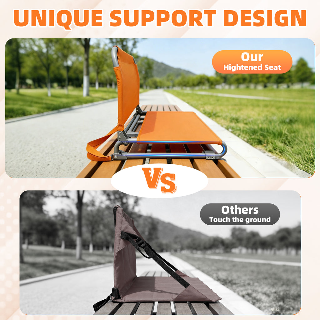 LIFERECORD Foldable Stadium Bleacher Seat with Back Support - Portable Heavy-Duty Steel Frame Chair for Family, Sports Games, Concerts, Camping - 225 lbs Capacity, Waterproof 600D Oxford Fabric