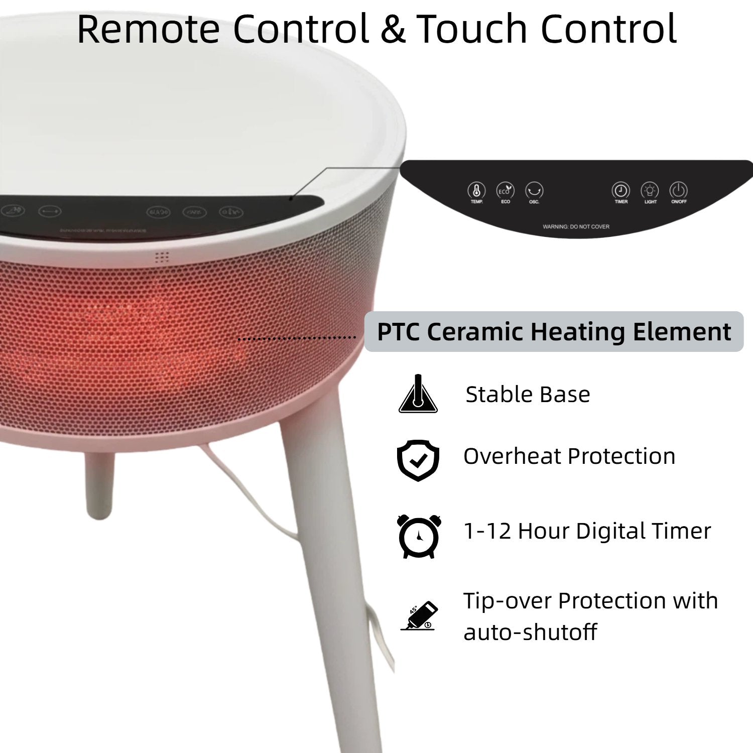 LIFERECORD Space Heater with Side Table, Ceramic 2-in-1 Indoor Heater with Remote, 1500W, Overheat & Tip-Over Protection, 1-12H Timer, LED Light for Home Office Bedroom Use, 23.6 Inch