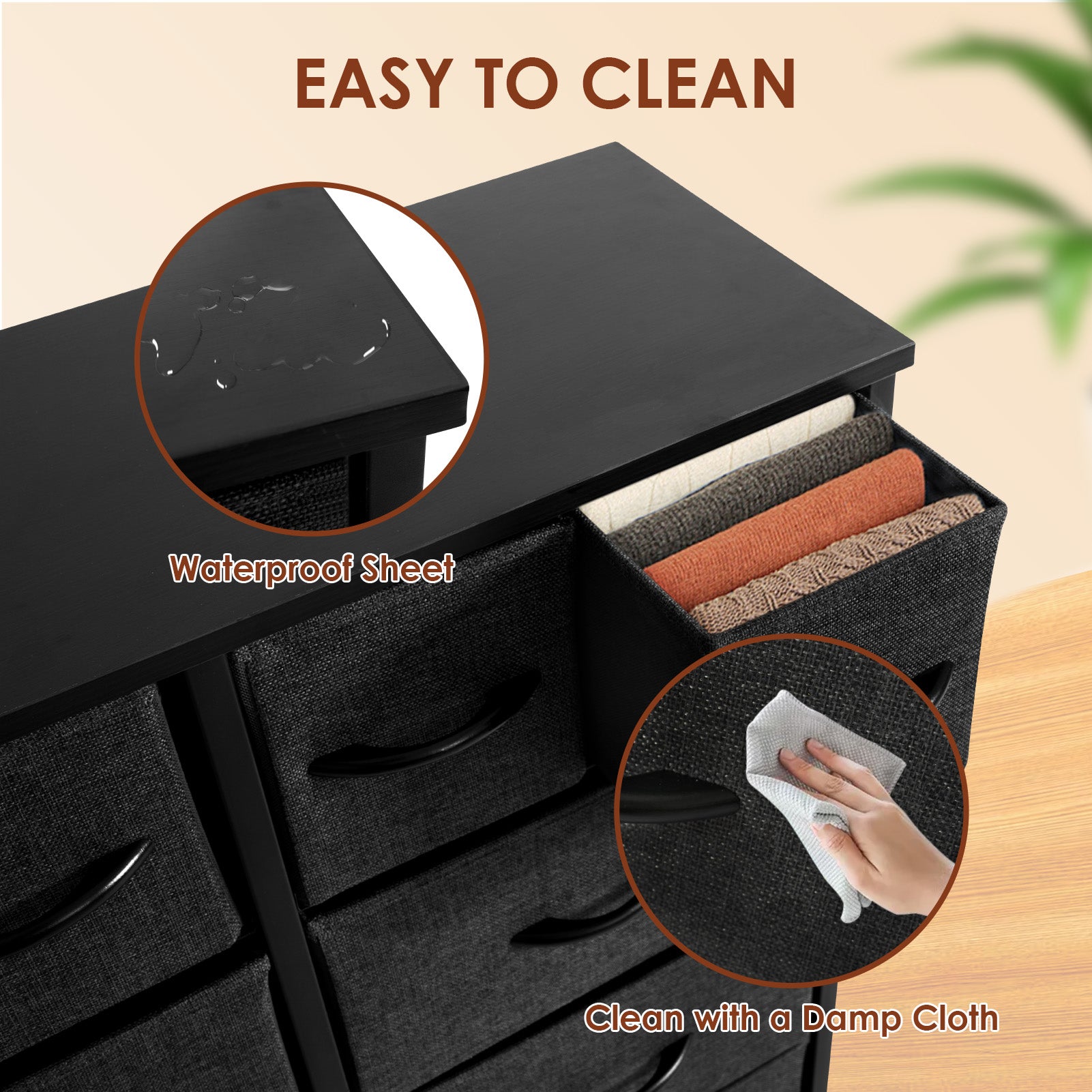 ACCVER Dresser for Bedroom 10 Storage drawer, Fabric Closet Chests Organizer Tower with Wooden Top Metal Frame for Living Room Hallway Entryway