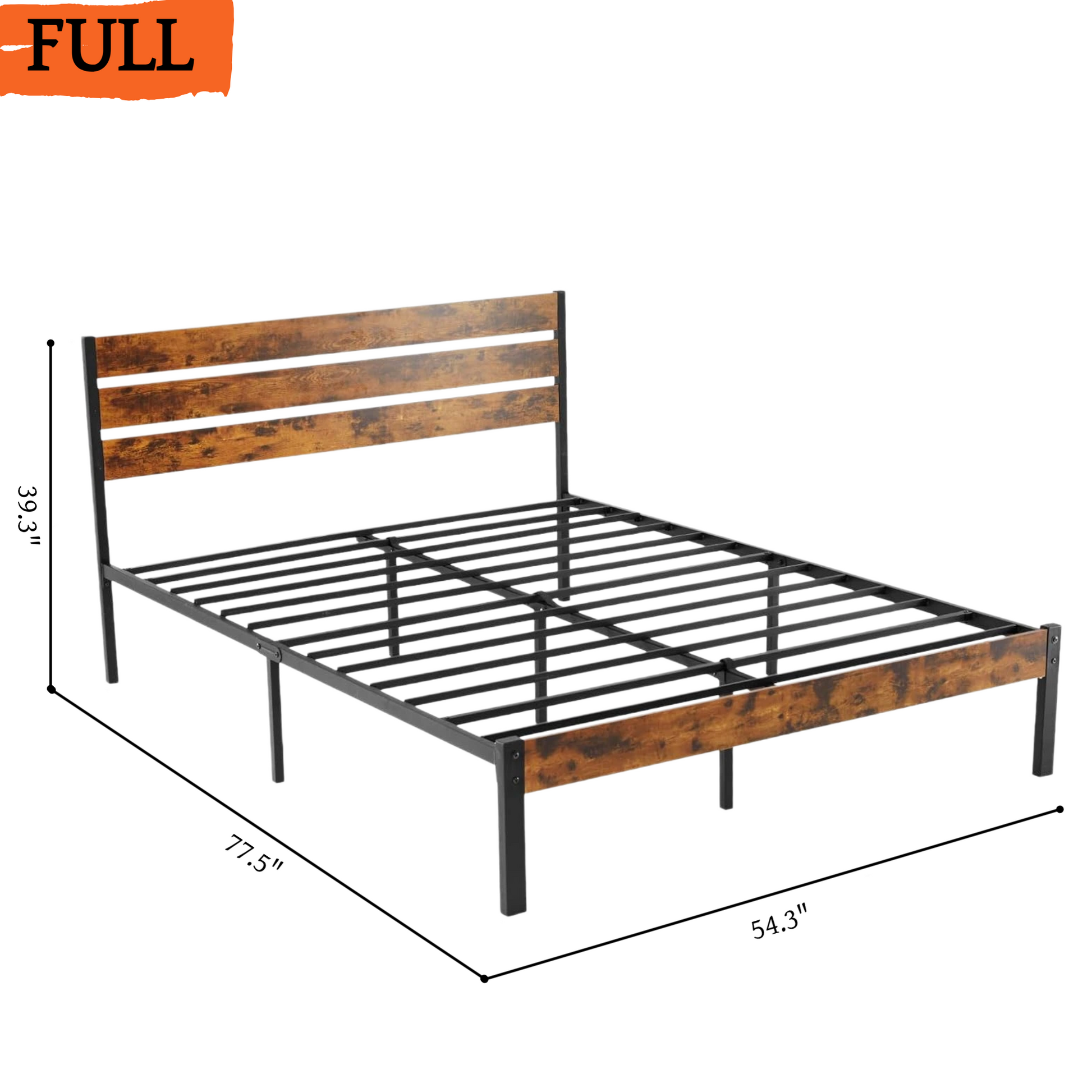 LIFERECORD Full Size Bed Frame with Headboard, 800LBS Heavy Duty Metal Support, 12.8" Under Bed Storage, No Box Spring Needed, Easy Assembly, Noise Free, Rust Brown