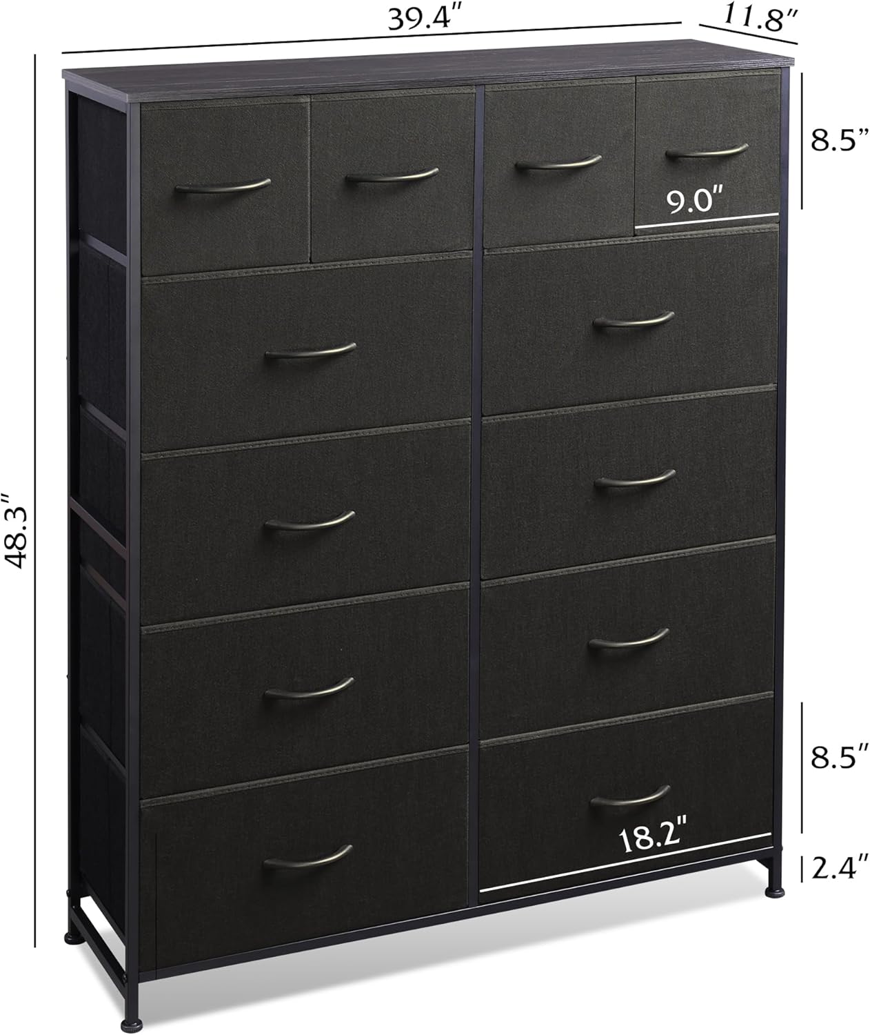 ACCVER Dresser for Bedroom 12 Storage drawer, Fabric Closet Chests Organizer Tower with Wooden Top Metal Frame for Living Room Hallway Entryway