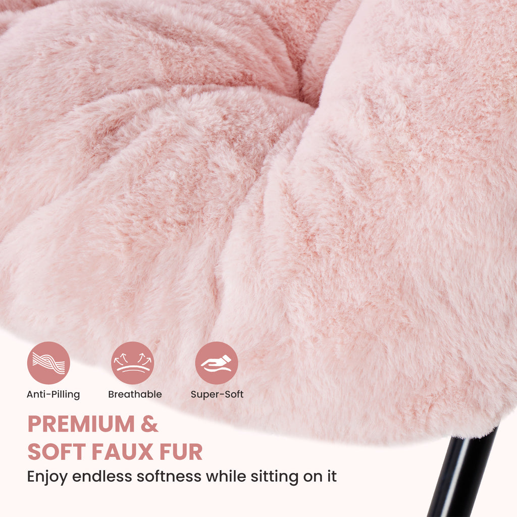 LIFERECORD Oversized Faux Fur Folding Chair - Plush Lounge Chair for Adults, Large Foldable Reading Chair for Bedroom, Dorm & Living Room, Pink