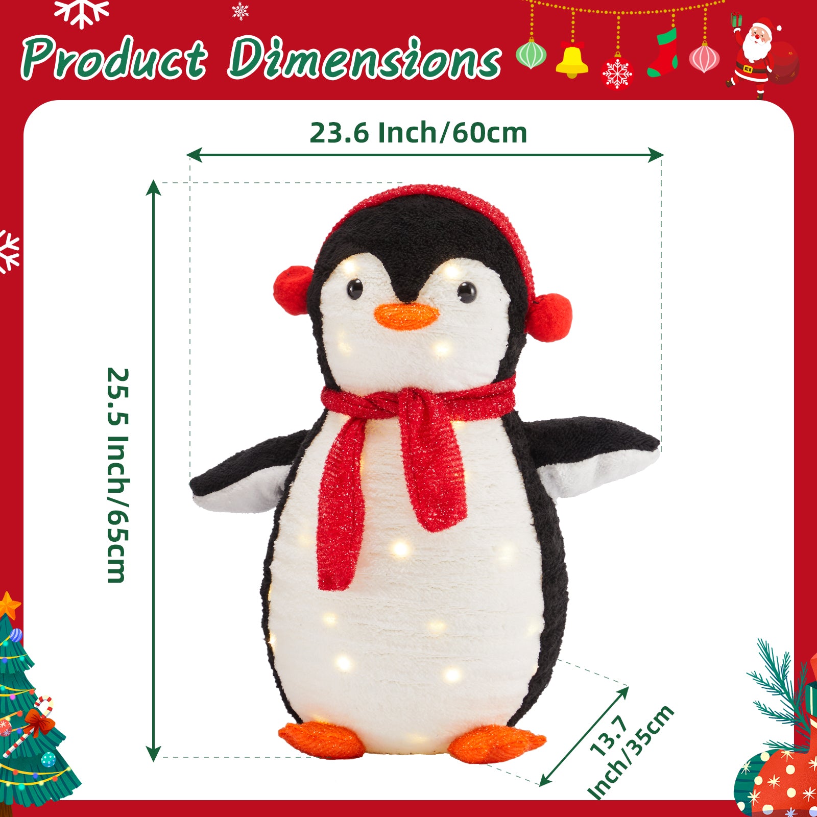 LIFERECORD 2PC Lighted Penguin Family, 3ft Pop-Up Outdoor Christmas Holiday Decoration w/ 150 LED Lights, Multicolored Lights - Red