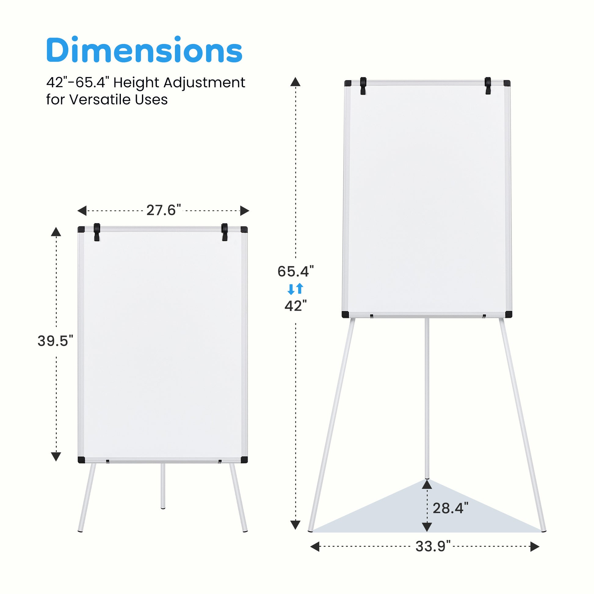 ROSVOVO 40x28 Inch Magnetic Whiteboard Easel with Tripod Stand - Height Adjustable Portable Dry Erase Board Kit for Classroom, Office & Home, White