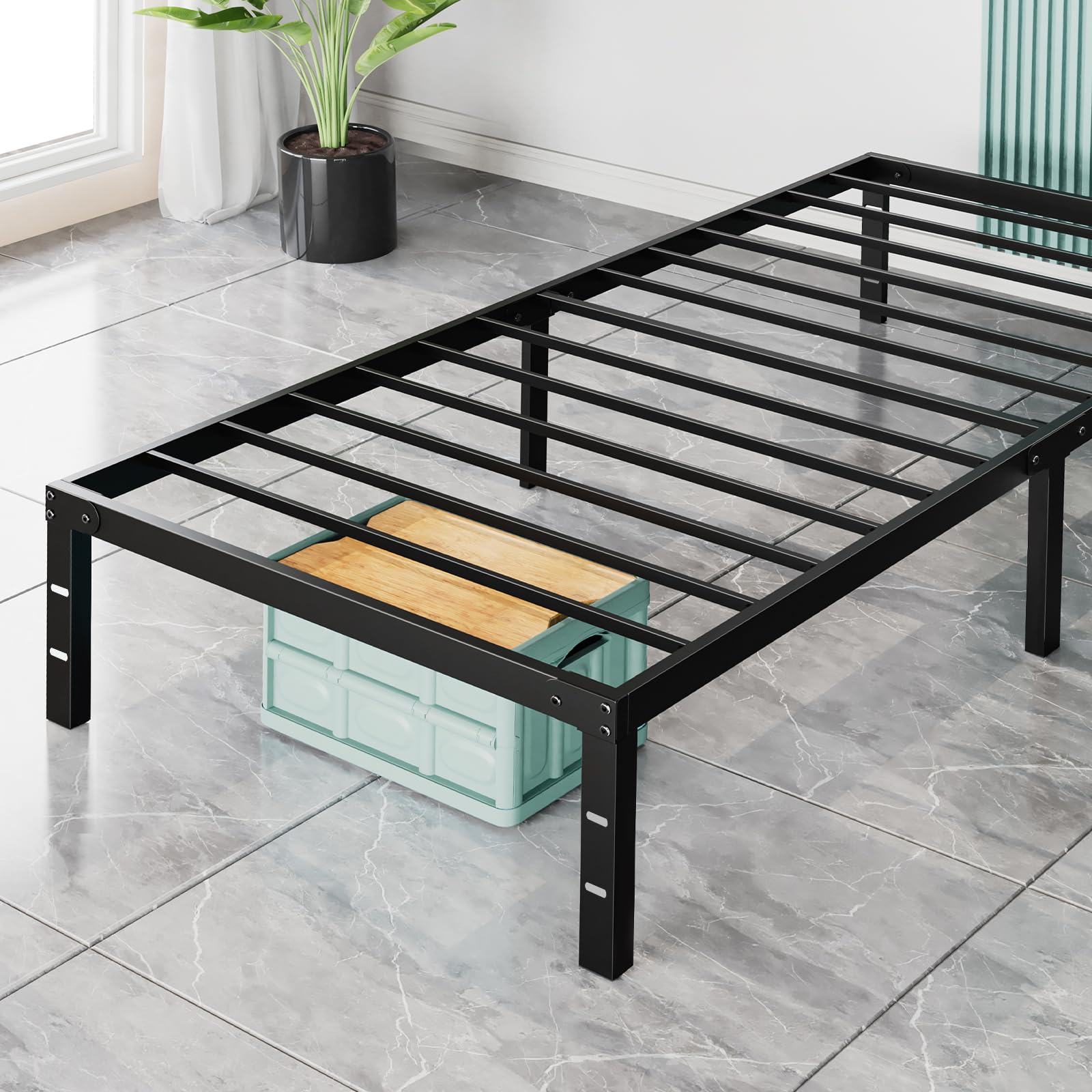 ACCVER Twin Size Bed Frame - 14in Heavy-Duty Steel Platform, Ample Under-Bed Storage Space, No Box Spring Needed, Sturdy Metal Slat Support
