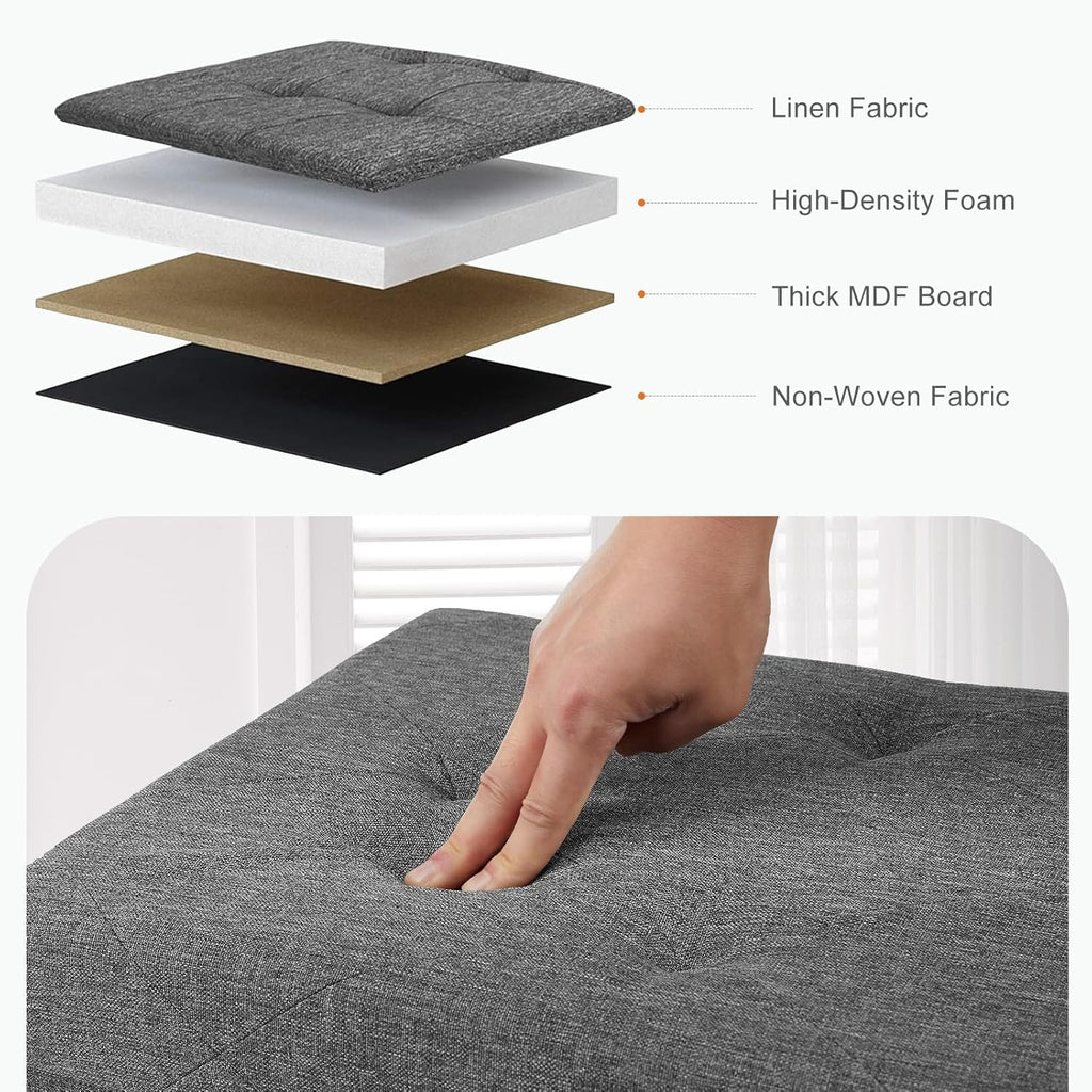 ACCVER 30 Inches Foldable Storage Ottoman Bench - 660lbs Large Padded Seat Foot Rest w/ 154L Storage Chest, for Bedroom, Living Room & Entryway, Linen Grey