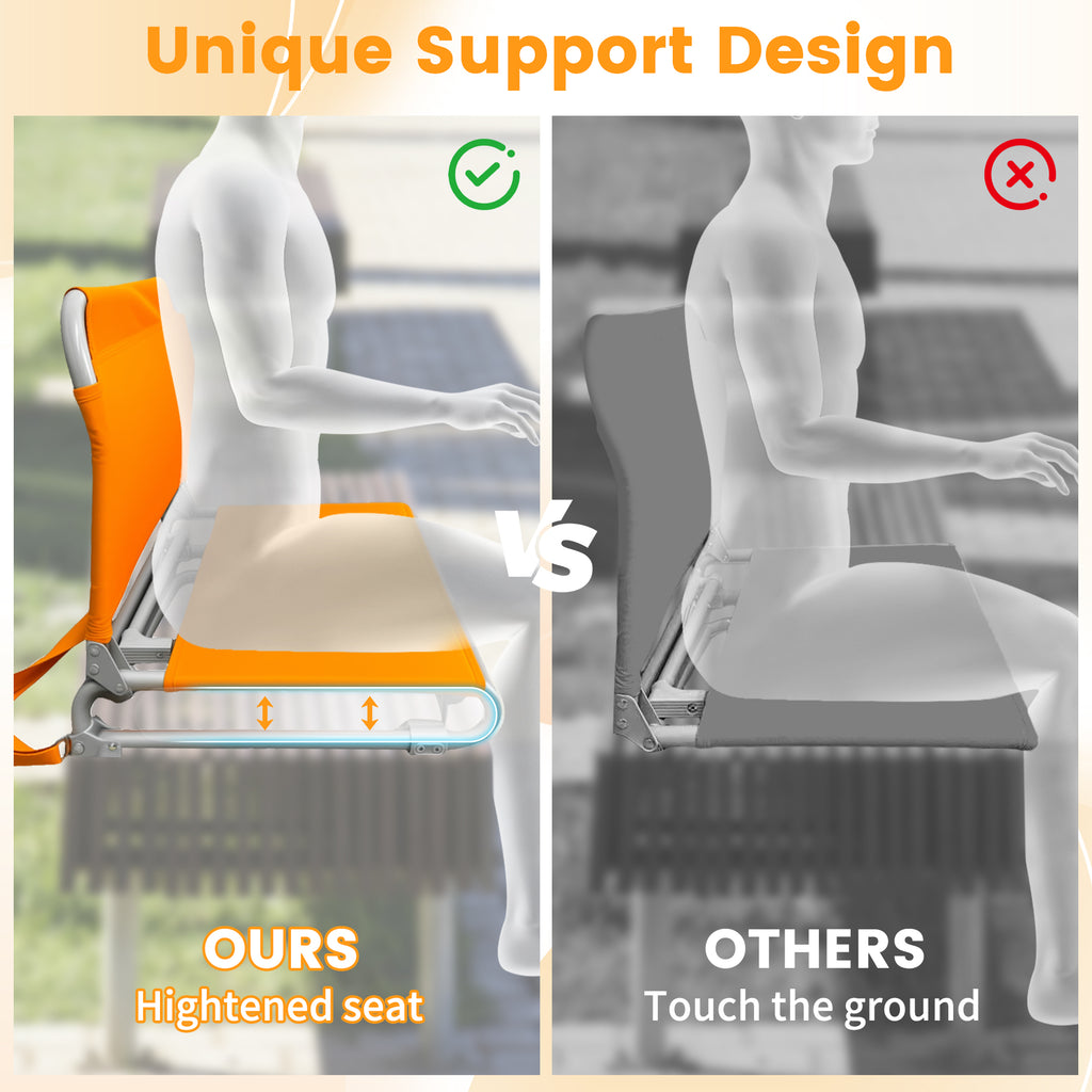 LIFERECORD Foldable Stadium Seat Chair with Back Support, Portable Bleacher Seat for Sports Games, Concerts, Parks - 225 lbs Capacity, Waterproof 600D Oxford Fabric, Dual Carry Options