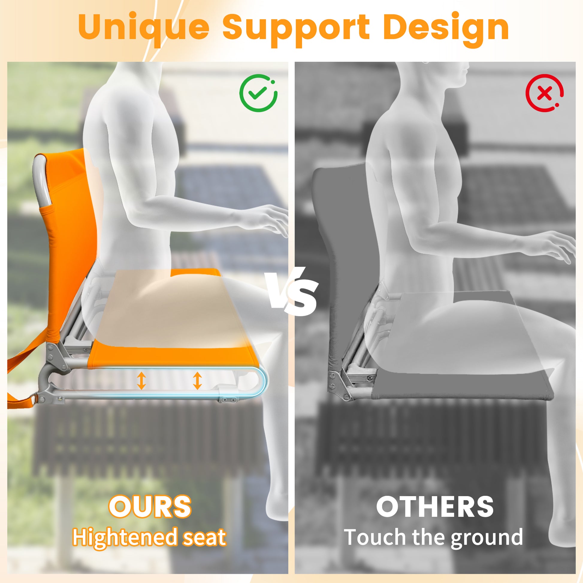 LIFERECORD Foldable Stadium Seat Chair with Back Support, Portable Bleacher Seat for Sports Games, Concerts, Parks - 225 lbs Capacity, Waterproof 600D Oxford Fabric, Dual Carry Options