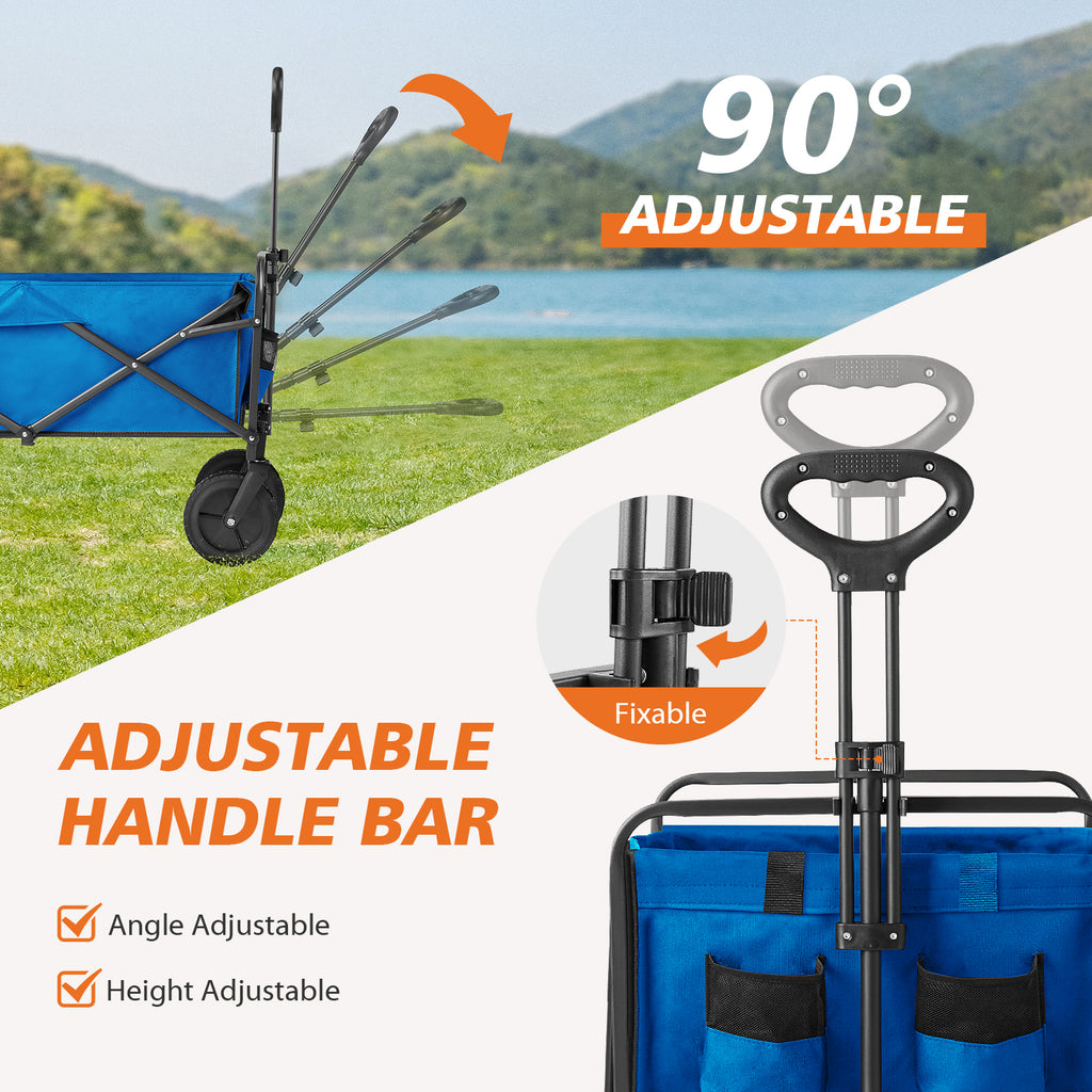 ACCVER Heavy Duty Collapsible Wagon Cart - 400LBS Capacity Folding Utility Cart w/ All-Terrain Wheels, Drink Holders for Camping, Beach, Grocery, Sports (Foldable & Portable), Extra Large Blue