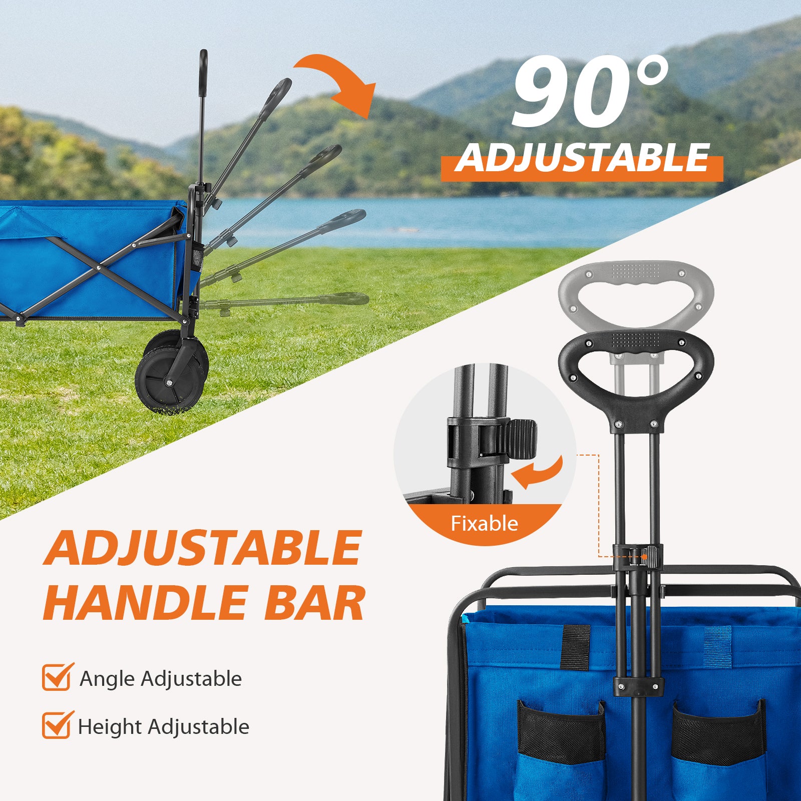 ACCVER Heavy Duty Collapsible Wagon Cart - 400LBS Capacity Folding Utility Cart w/ All-Terrain Wheels, Drink Holders for Camping, Beach, Grocery, Sports (Foldable & Portable), Extra Large Blue