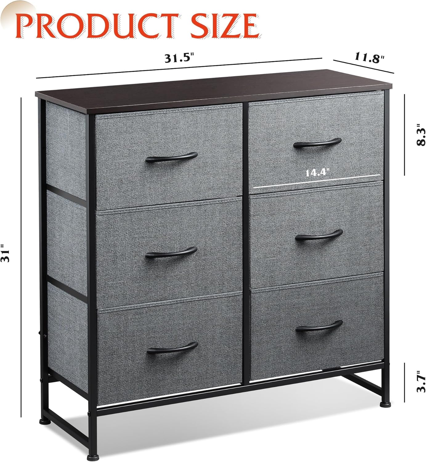ACCVER Dresser for Bedroom 6 Storage drawer, Fabric Closet Chests Organizer Tower with Wooden Top Metal Frame for Living Room Hallway Entryway
