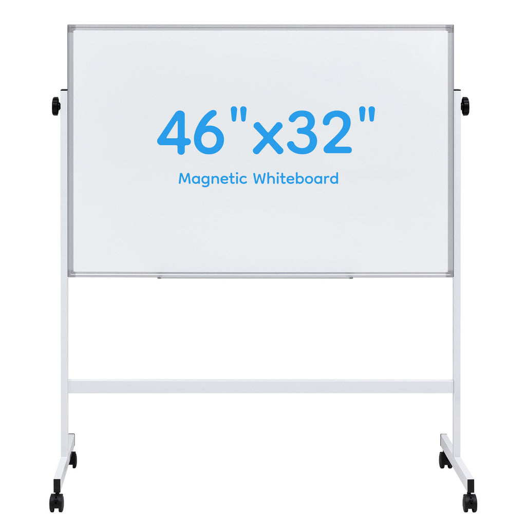 LIFERECORD 46"x32" Double-Sided Magnetic Mobile Whiteboard, Rolling Dry Erase Board Easel Stand on Wheels with Aluminium Frame for School Office Home, White