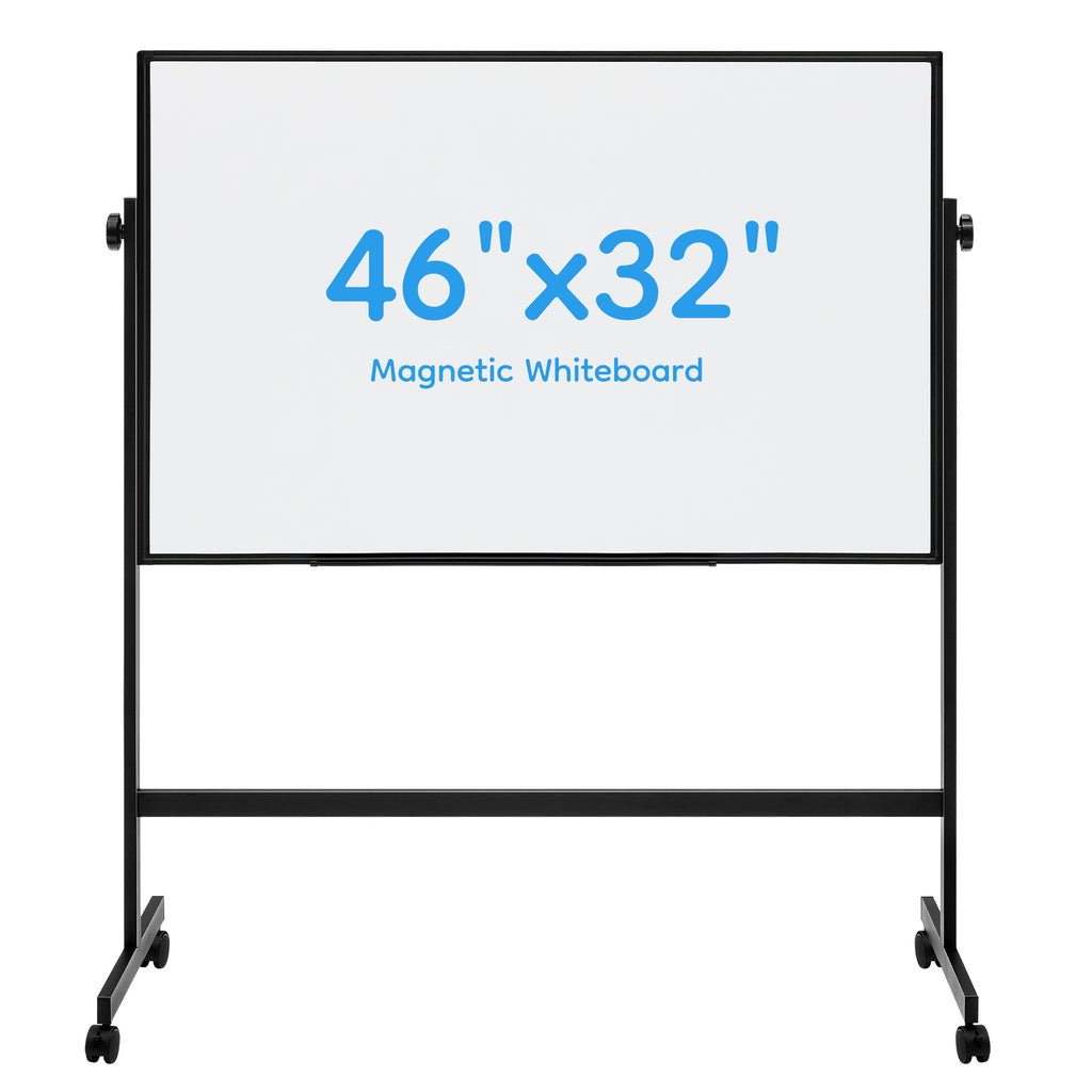 LIFERECORD 46"x32" Double-Sided Magnetic Mobile Whiteboard, Rolling Dry Erase Board Easel Stand on Wheels with Aluminium Frame for School Office Home, Black