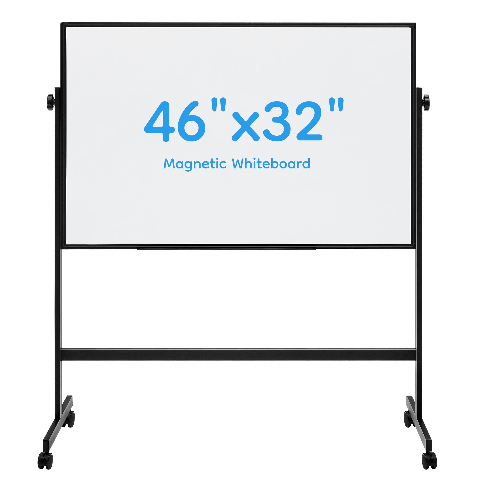 LIFERECORD 46"x32" Double-Sided Magnetic Mobile Whiteboard, Rolling Dry Erase Board Easel Stand on Wheels with Aluminium Frame for School Office Home, Black