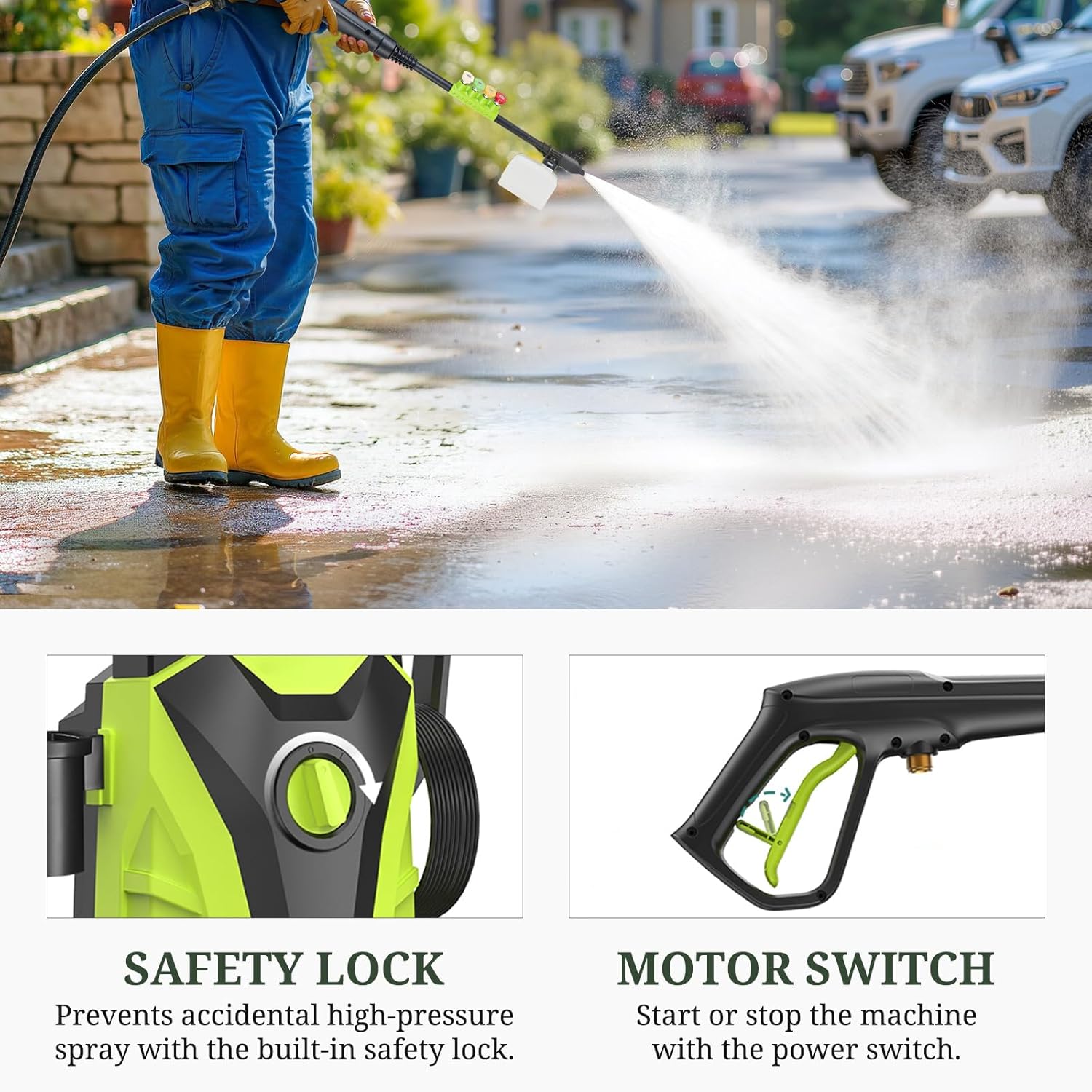 ROSVOVO 2100 PSI Electric Pressure Washer with Foam Cannon - 2.0 GPM High Pressure Cleaner with 5 Nozzles for Driveway, Car & Patio Cleaning, Green