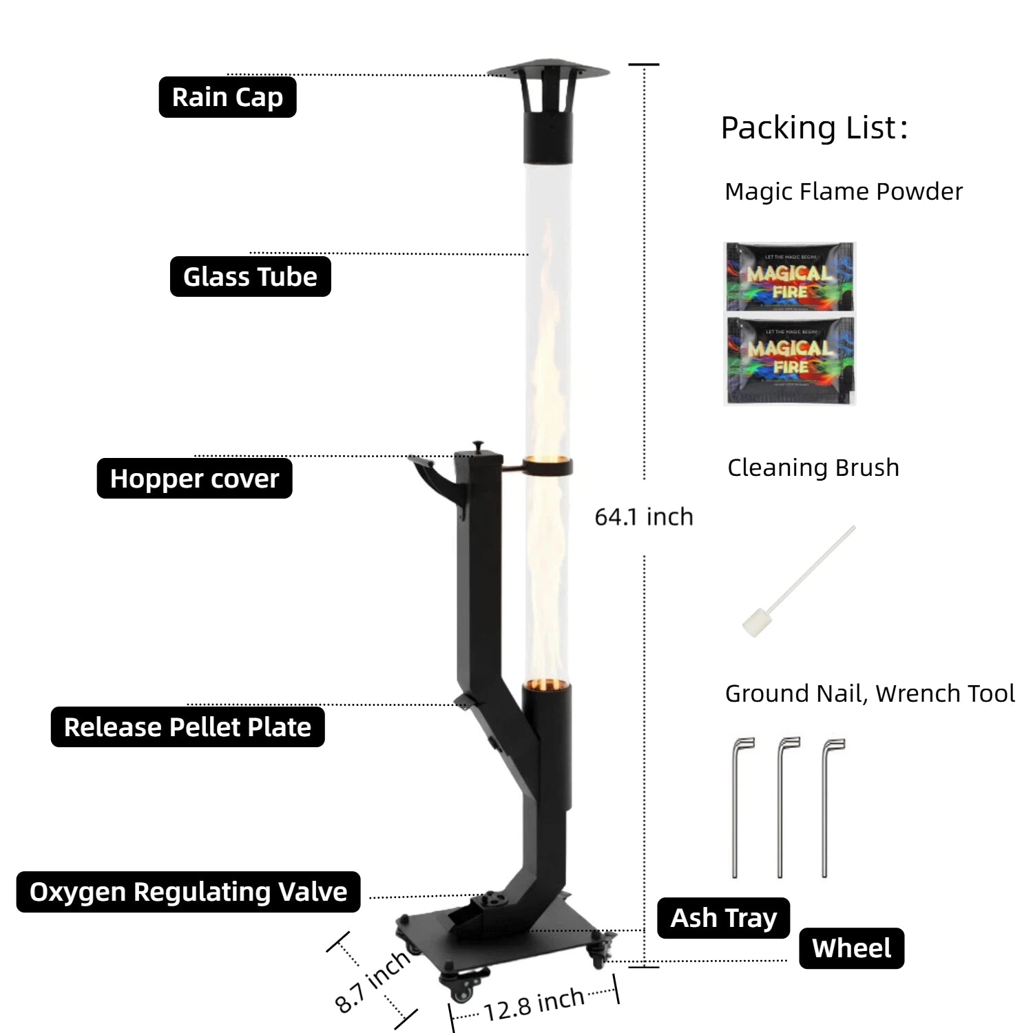 LIFERECORD Wood Pellet Patio Heater, Portable Fire Pit - Stainless Steel Outdoor Rocket Stove with Anti-Tip Steel Base with Wheels for Backyard & Patio
