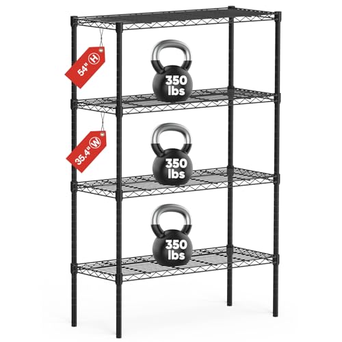 LIFERECORD 4-Shelf Adjustable Heavy Duty Steel Wire Rack Storage Shelving Organizer for Kitchen, Garage, 35.43" L x 13.78" W x 54" H, Black