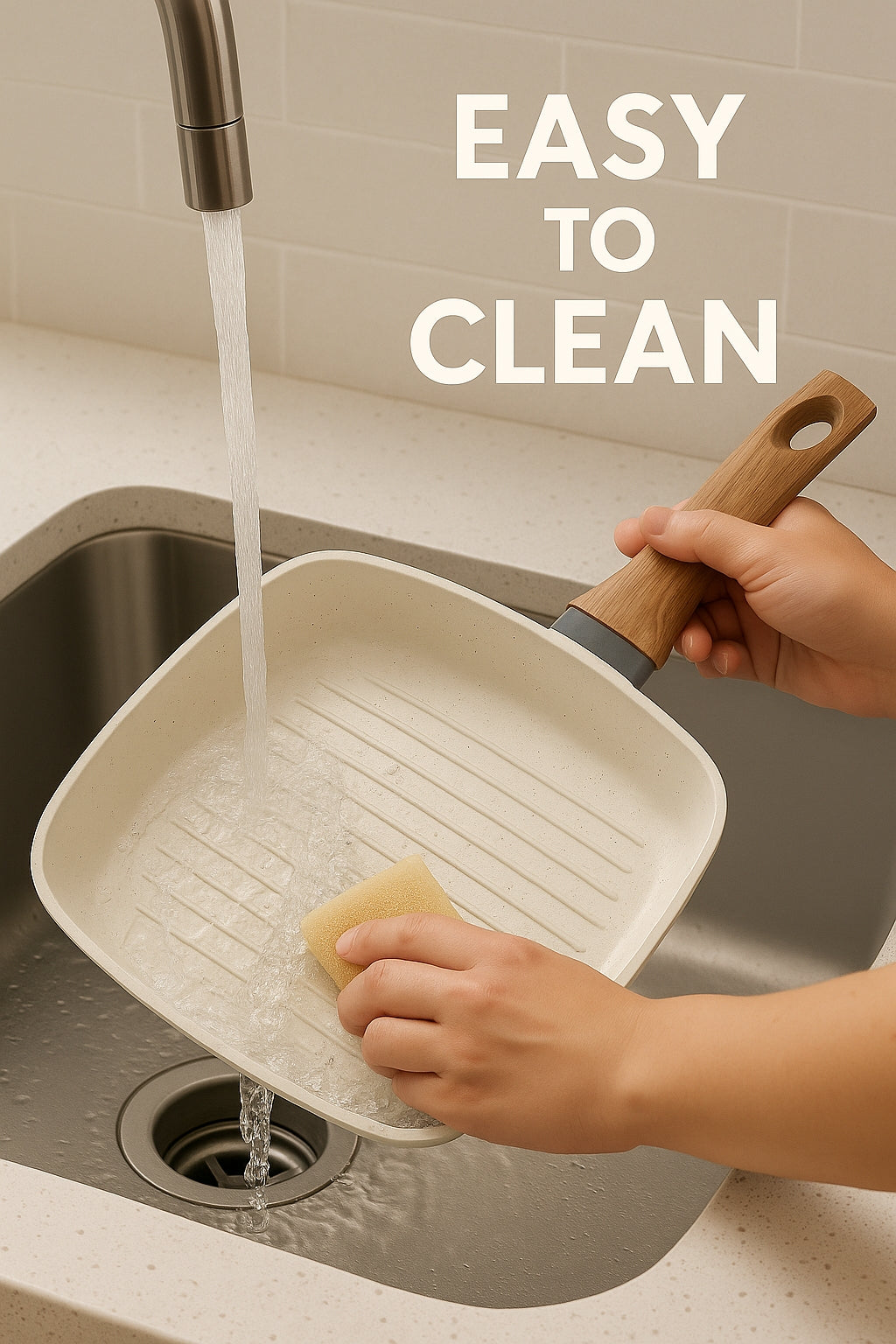 LIFERECORD Non Stick 3-Piece Kitchen Frying pan Skillet Set, 3 Piece Square Grill Pans (9.5", 10", 11") with Removable Handle, Compatible with All Stovetops, Beige