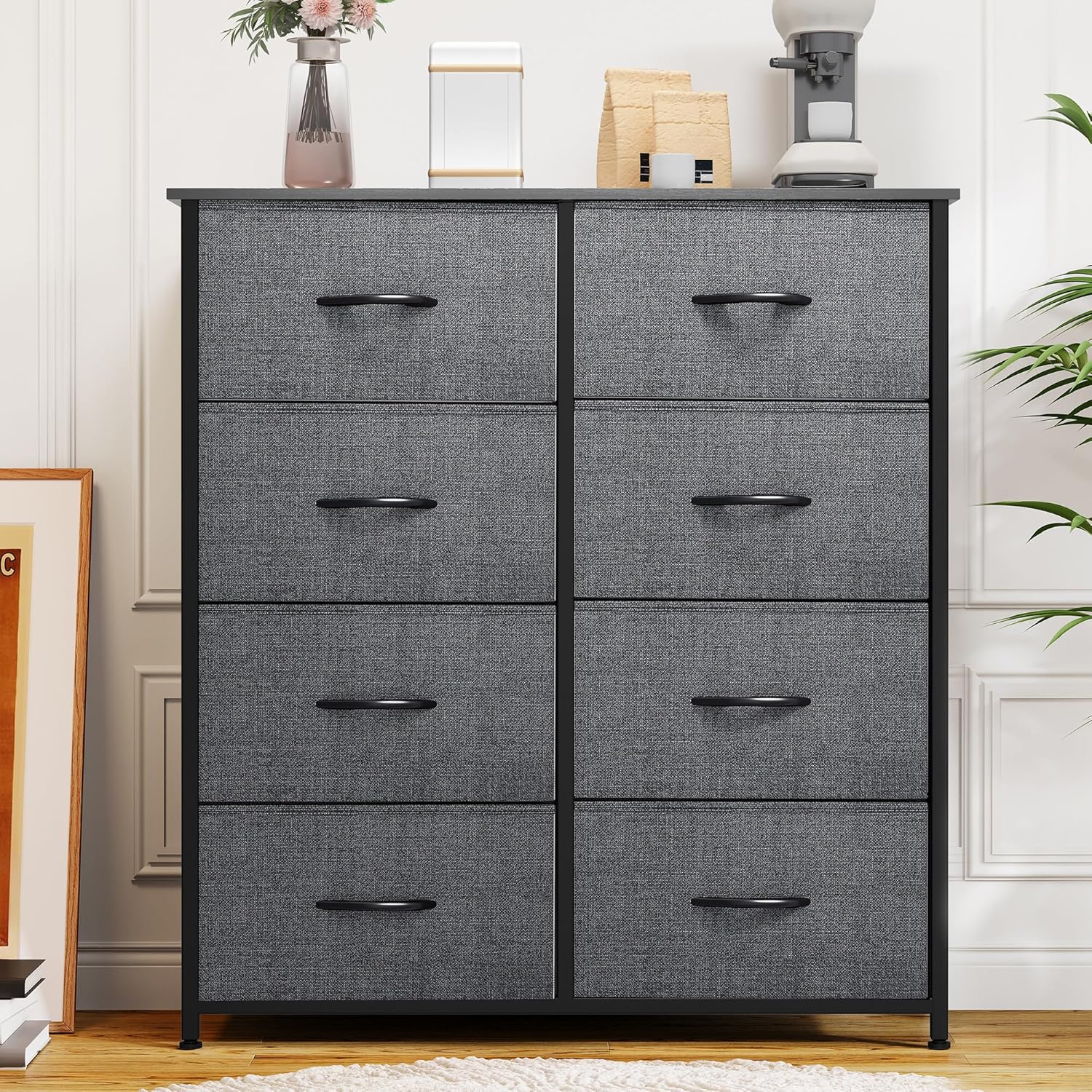 ACCVER Dresser for Bedroom 8 Storage drawer, Fabric Closet Chests Organizer Tower with Wooden Top Metal Frame for Living Room Hallway Entryway