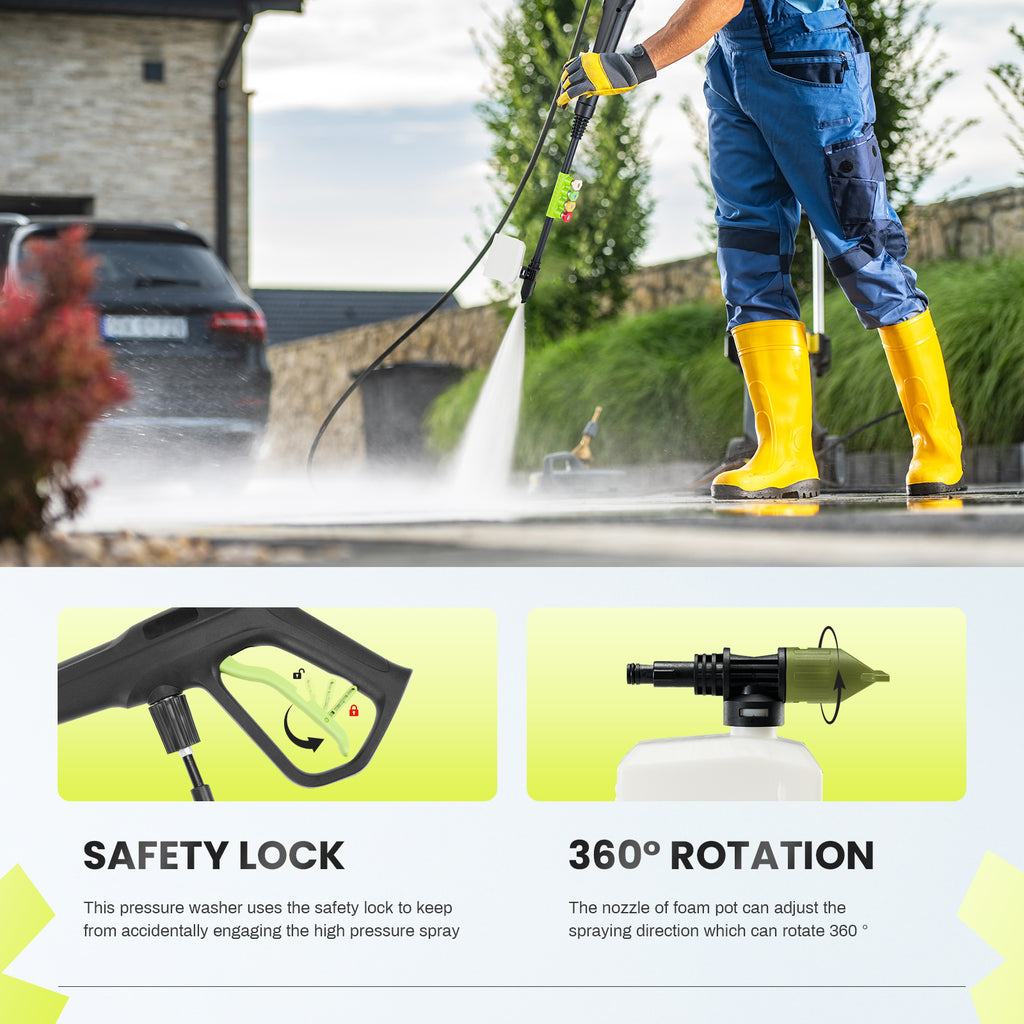 LIFERECORD Electric Pressure Washer, 2100 Max PSI 2.0 Max GPM with Foam Cannon, 5 Quick Connect Nozzles, for Cars/Fences/Driveways/Home/Patios, Green