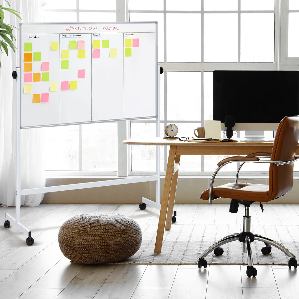 LIFERECORD 46"x32" Double-Sided Magnetic Mobile Whiteboard, Rolling Dry Erase Board Easel Stand on Wheels with Aluminium Frame for School Office Home, White