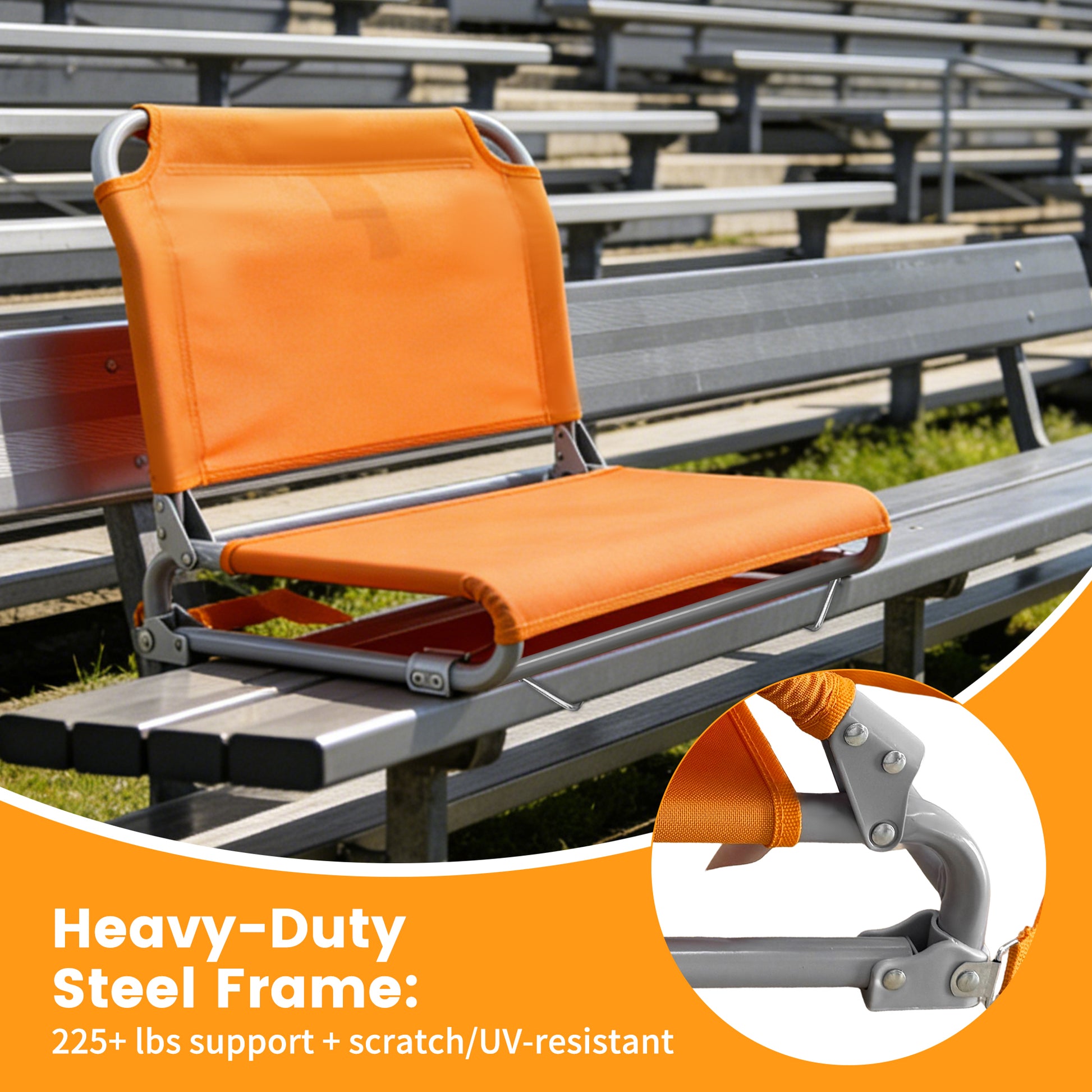 LIFERECORD Foldable Stadium Seat Chair with Back Support, Portable Bleacher Seat for Sports Games, Concerts, Parks - 225 lbs Capacity, Waterproof 600D Oxford Fabric, Dual Carry Options