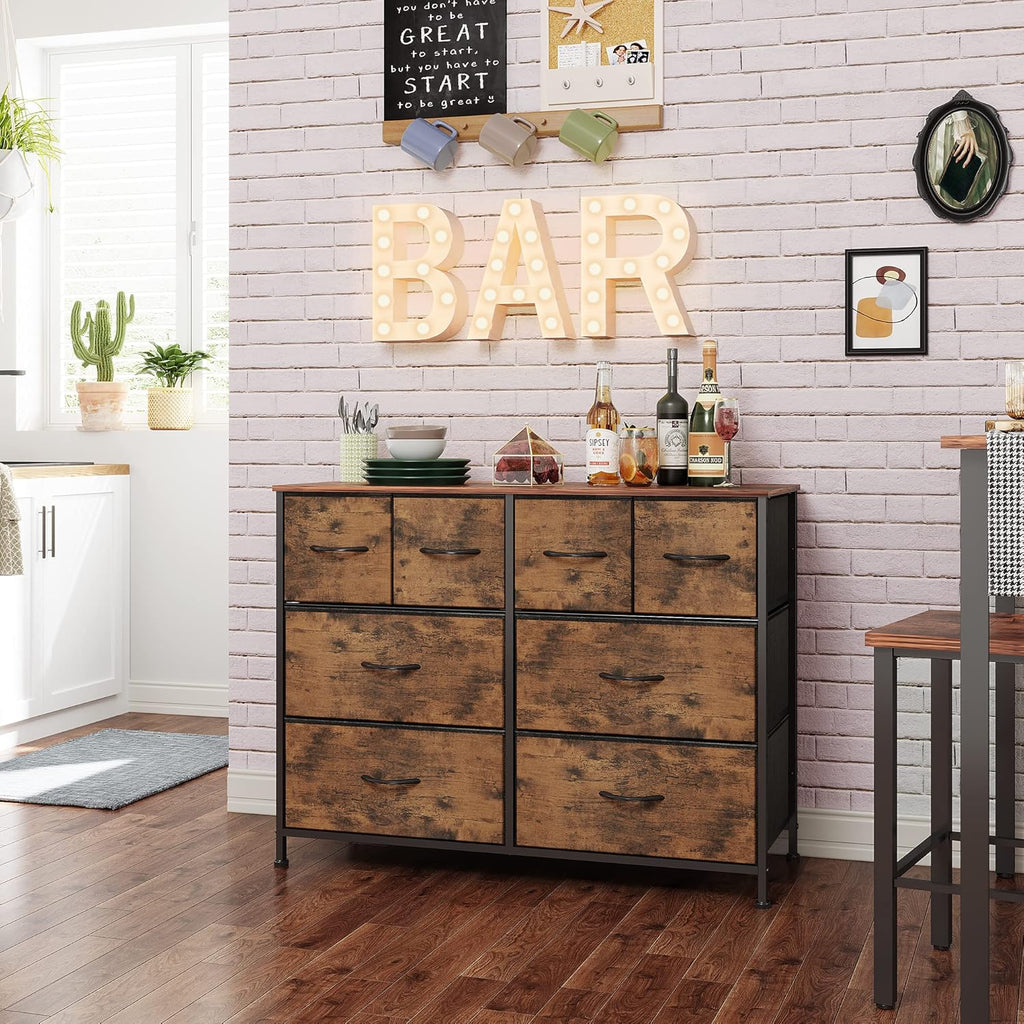 ACCVER Dresser for Bedroom 8 Storage drawer, Fabric Closet Chests Organizer Tower with Wooden Top Metal Frame for Living Room Hallway Entryway