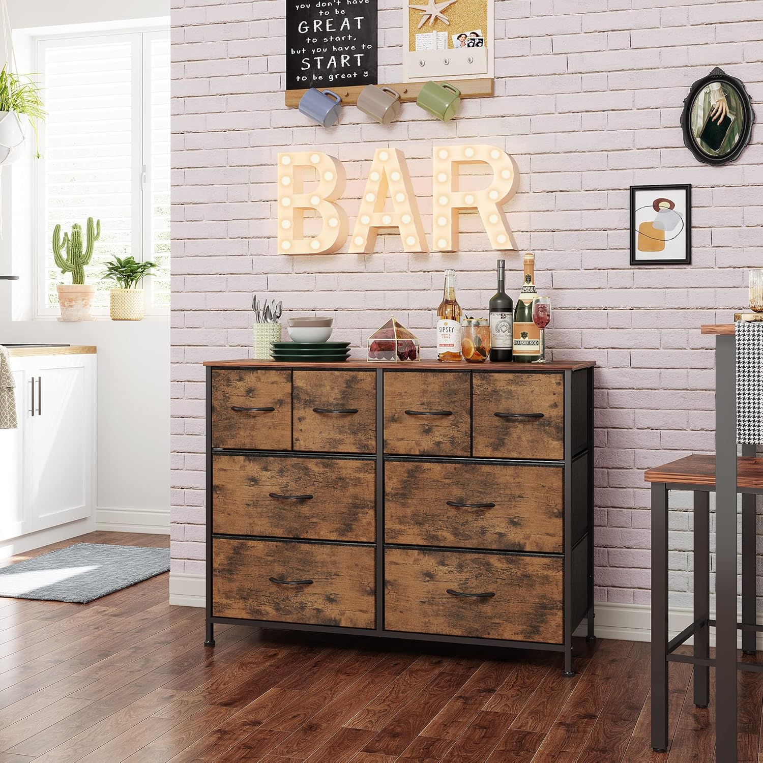 ACCVER Dresser for Bedroom 8 Storage drawer, Fabric Closet Chests Organizer Tower with Wooden Top Metal Frame for Living Room Hallway Entryway