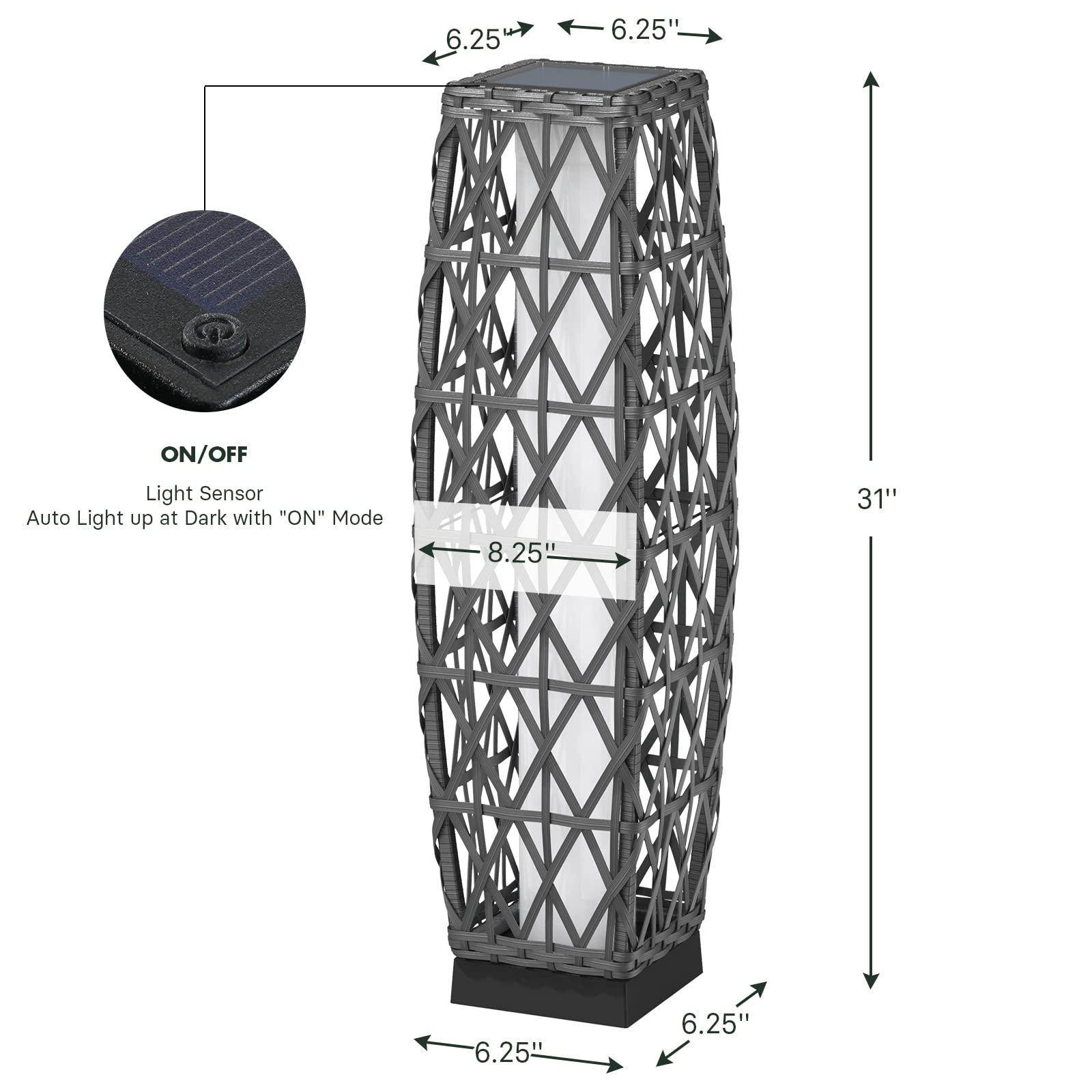 LIFERECORD Solar Powered Outdoor Floor Lamp - Automatic Woven Resin Wicker Garden Lantern, Waterproof Patio Lighting for Porch, Deck and Backyard Landscape Lighting (Large)