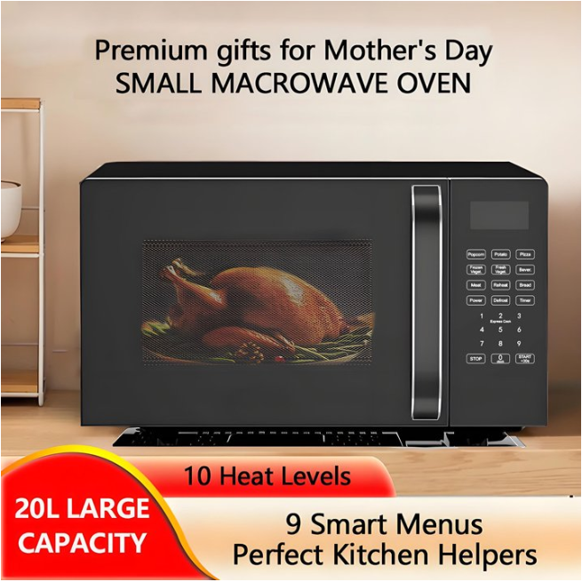 LIFERECORD Countertop Microwave Oven 0.7 Cu Ft, 700 Watts, 9 One-Touch Programs, 10 Temperature Settings, Defrost Function, Non-Stick Interior, Perfect for Apartments, Dorms, Family Kitchens