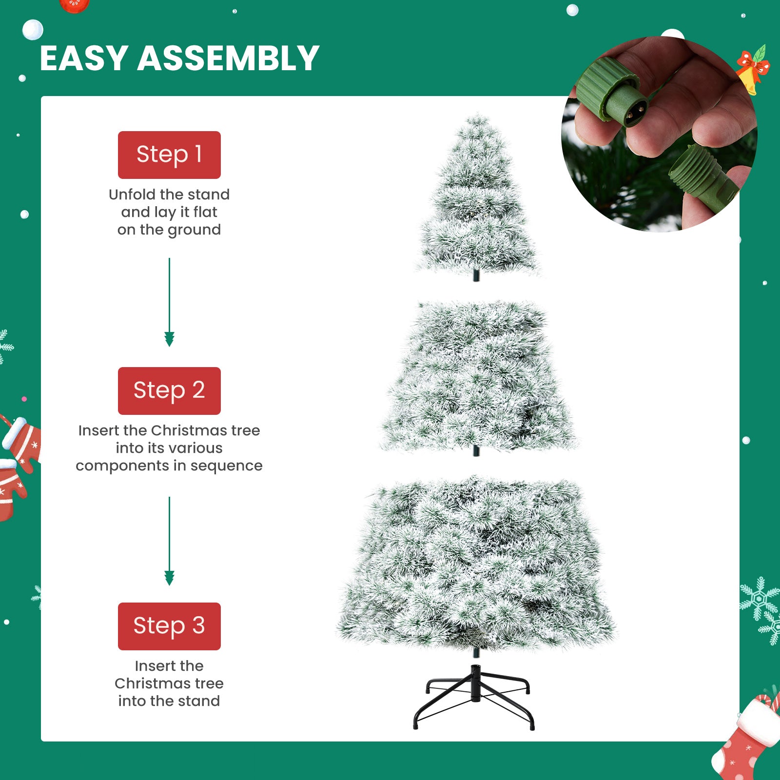 ACCVER 6ft Pre-lit Artificial Spruce Christmas Tree - 347 Dense PVC Branch Tips, 120 Warm Incandescent Lights with 8 Modes, White