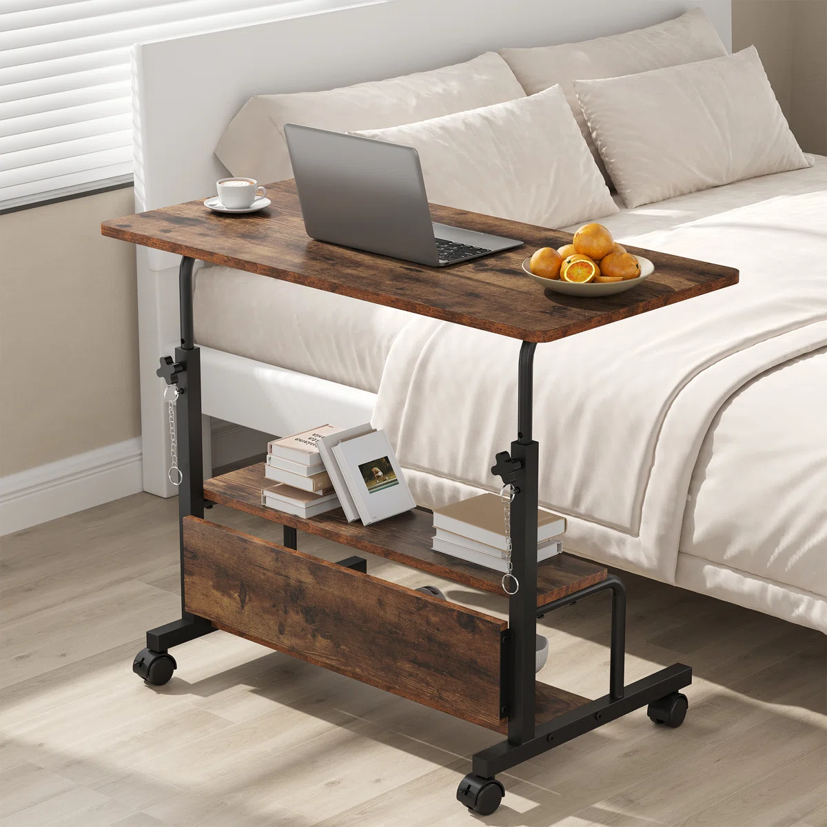 LIFERECORD Adjustable Height Standing Desk 31.5", Portable Rolling Desk on Wheels, Mobile Computer Desk with Lockable Wheels & 2-Tier Storage for Small Spaces Home Office