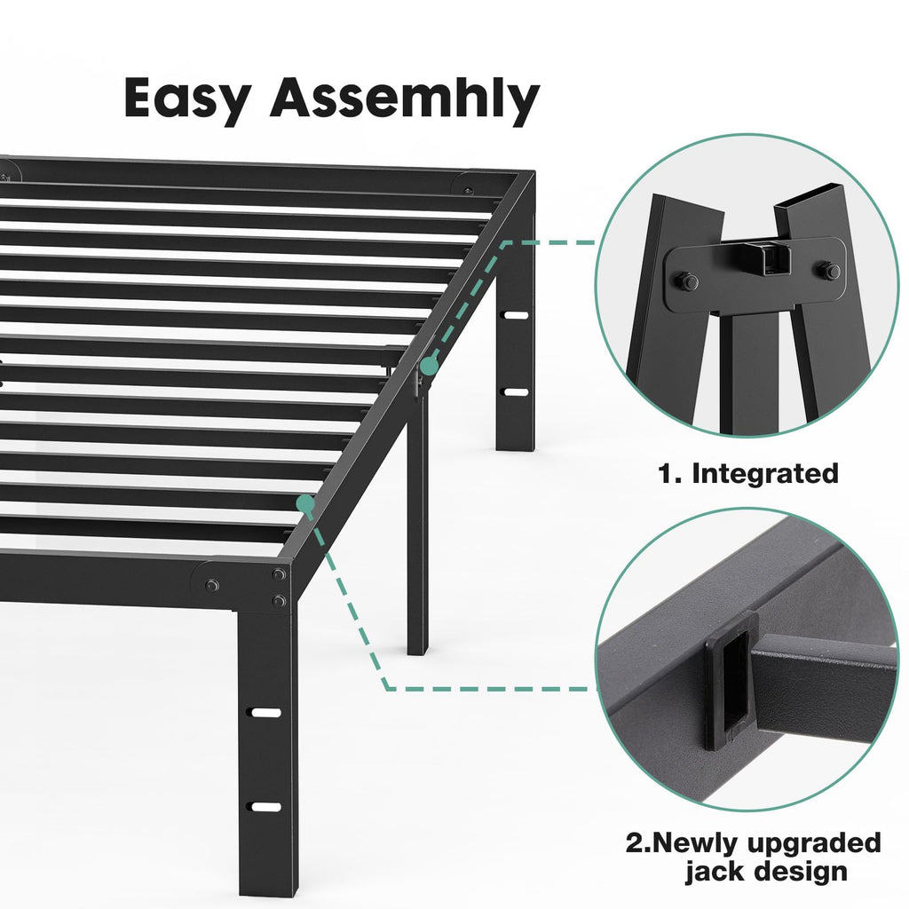 ACCVER Queen Size Bed Frame - 14in Heavy-Duty Steel Platform, Ample Under-Bed Storage Space, No Box Spring Needed, Sturdy Metal Slat Support