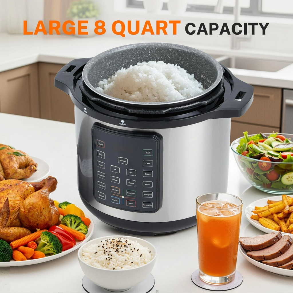 LIFERECORD Electric Pressure Cooker 8 Quart, 9-in-1 Multi Cooker with Stainless Steel Housing, Smart Slow Cooker, Rice Cooker, Steamer & Yogurt Maker for Family Meals