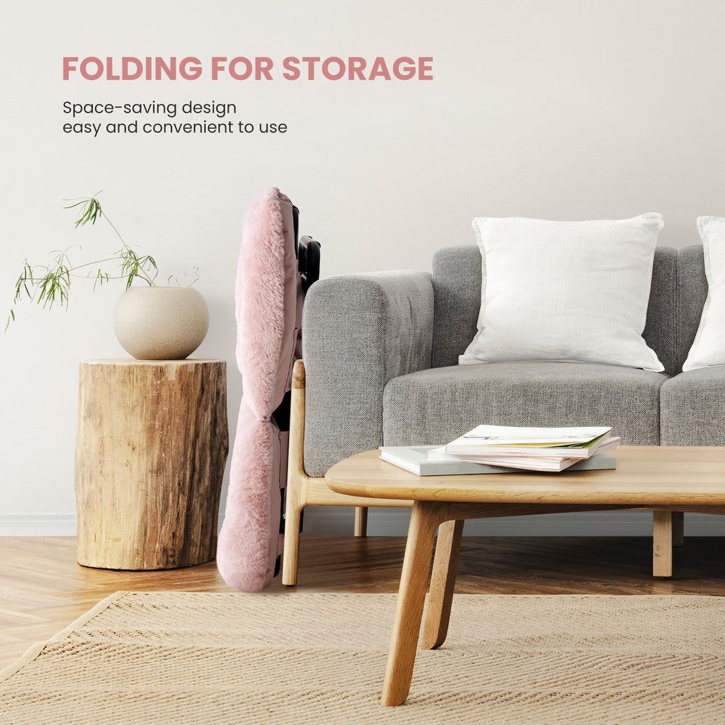 LIFERECORD Oversized Faux Fur Folding Chair - Plush Lounge Chair for Adults, Large Foldable Reading Chair for Bedroom, Dorm & Living Room, Pink