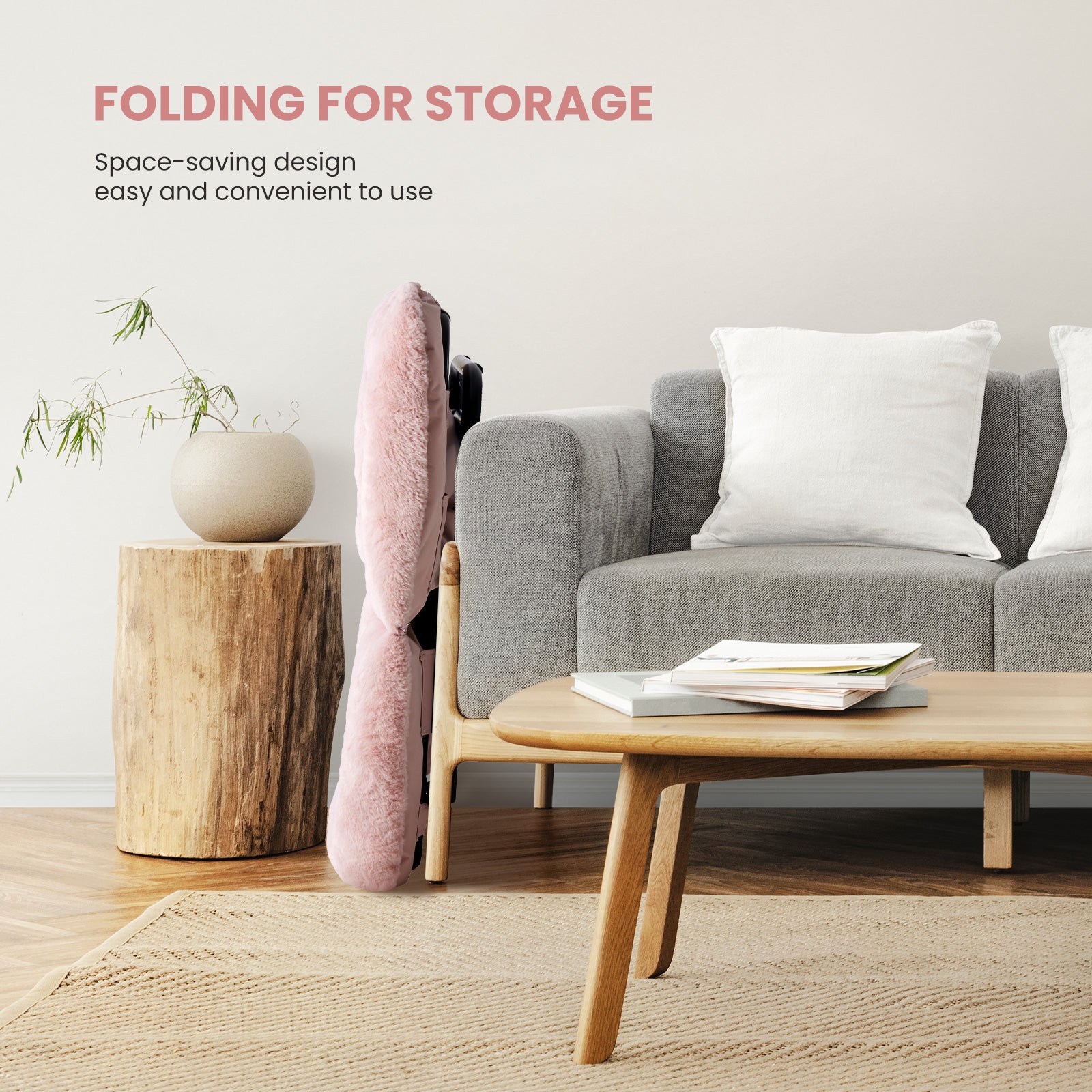 LIFERECORD Oversized Faux Fur Folding Chair - Plush Lounge Chair for Adults, Large Foldable Reading Chair for Bedroom, Dorm & Living Room, Pink