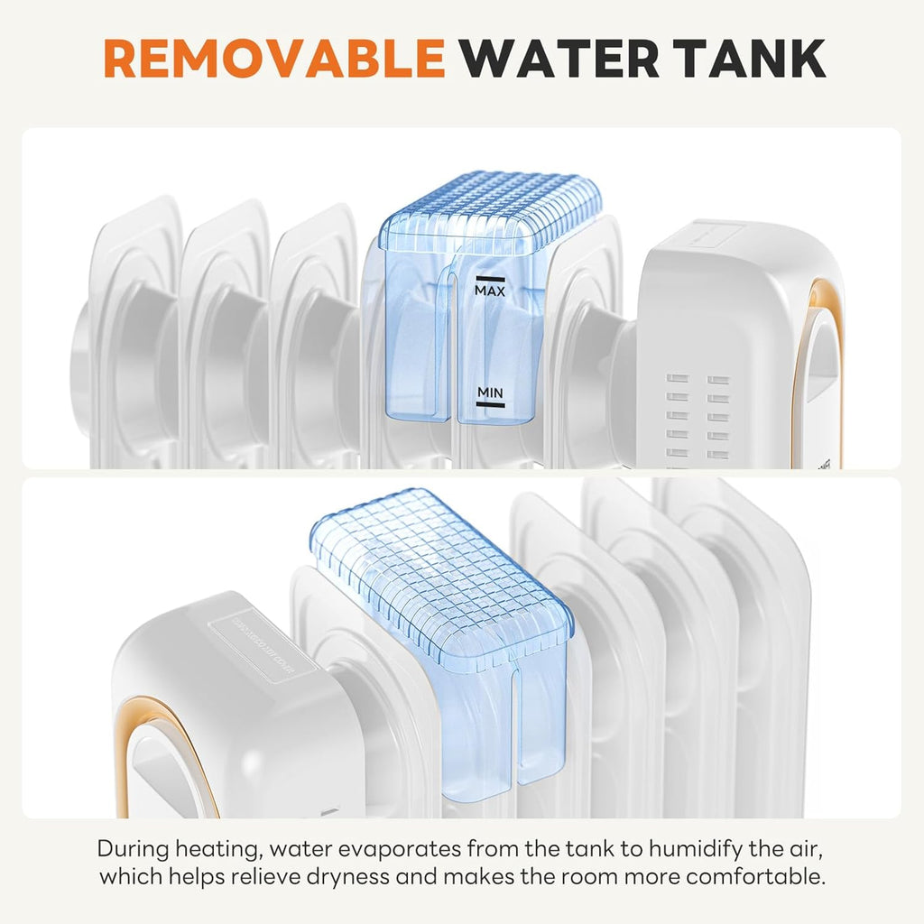 LIFERECORD Oil Filled Radiator, Electric Radiant Heaters for indoor use, Safe Lock, , Overheat & Tip-Over Protection, Adjustable Thermostat, Quiet, 1500W, 26" White