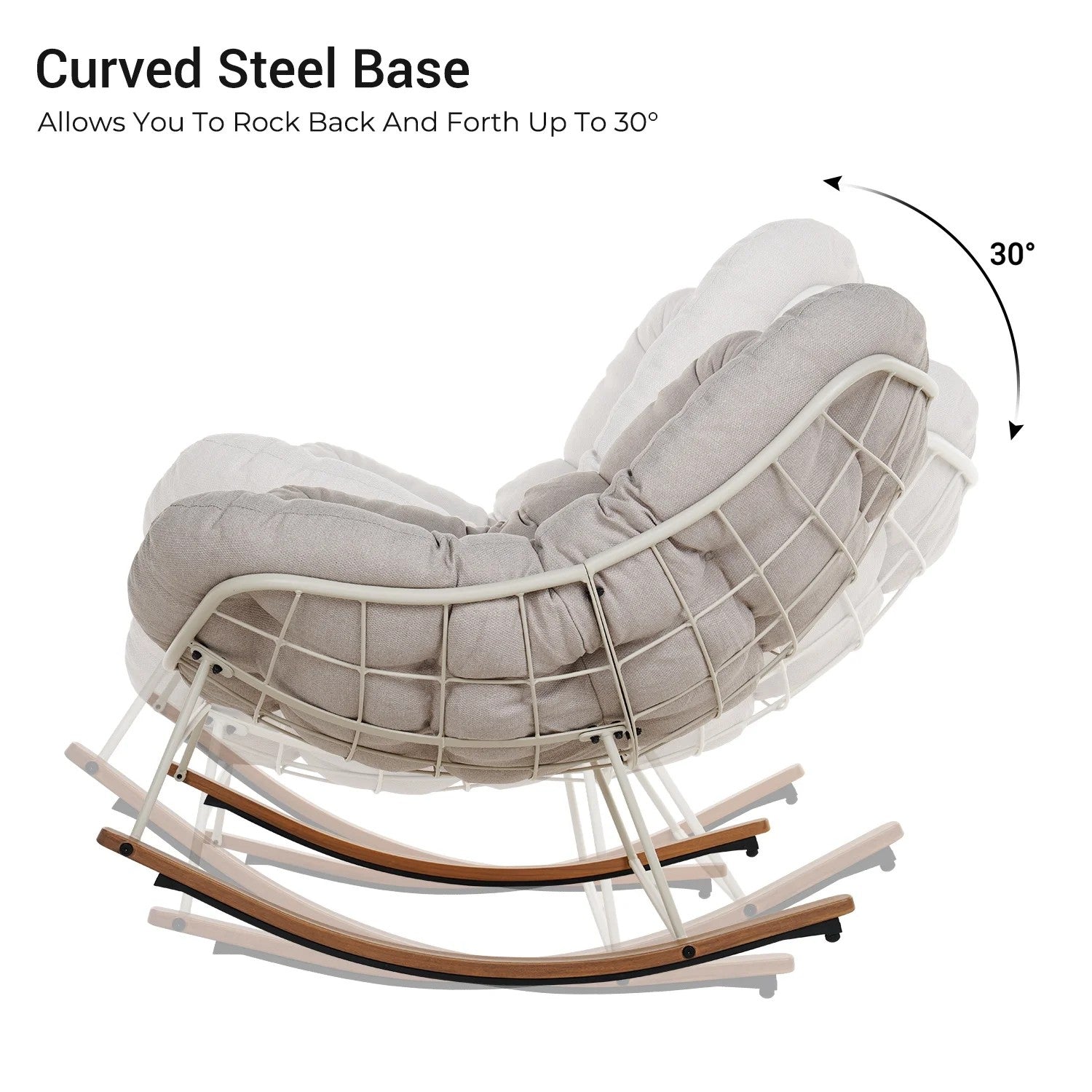 Outdoor Rocking Chair E-Coated Rocking Chair with Cushion Outdoor Rocker Recliner Chair for Patio Porch Garden Backyard, Beige