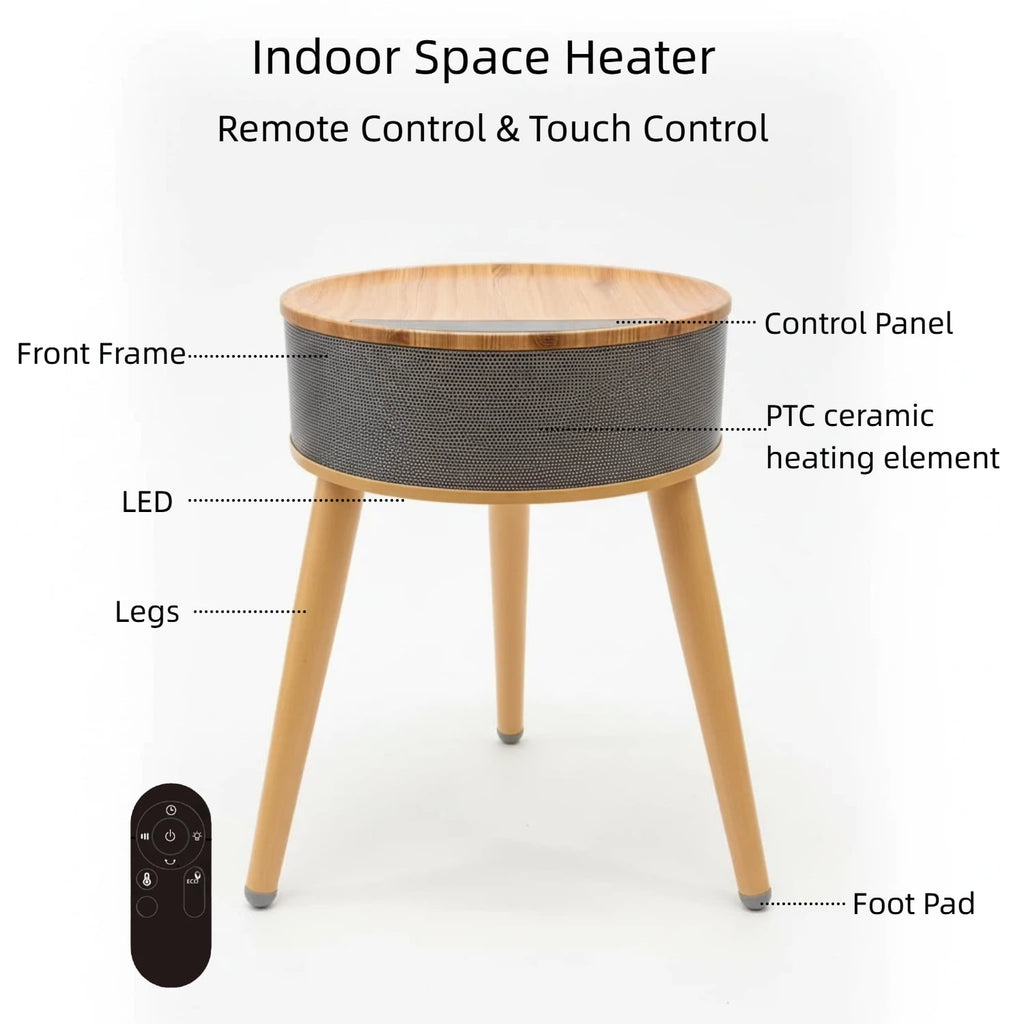 LIFERECORD Space Heater with Side Table, Ceramic 2-in-1 Indoor Heater with Remote, 1500W, Overheat & Tip-Over Protection, 1-12H Timer, LED Light for Home Office Bedroom Use, 23.6 Inch