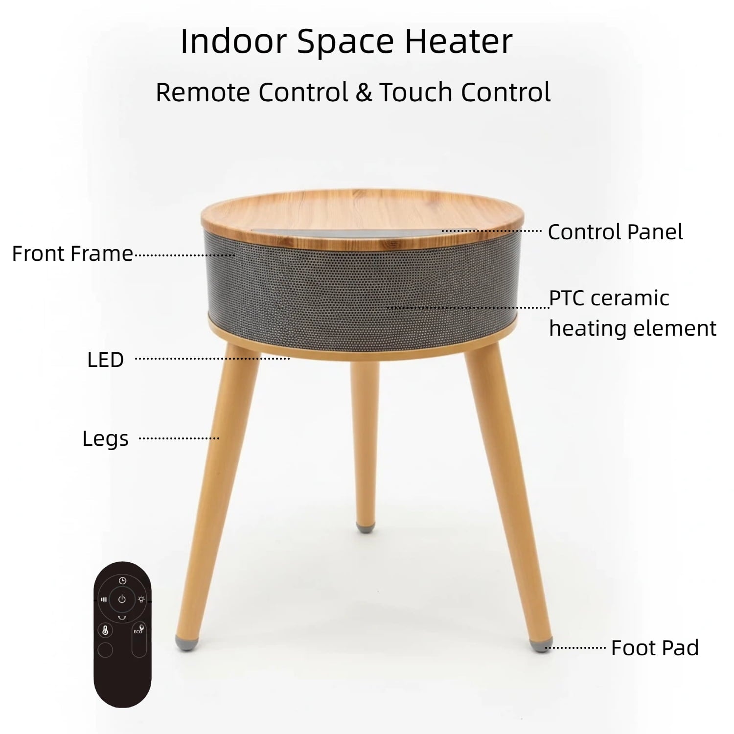 LIFERECORD Space Heater with Side Table, Ceramic 2-in-1 Indoor Heater with Remote, 1500W, Overheat & Tip-Over Protection, 1-12H Timer, LED Light for Home Office Bedroom Use, 23.6 Inch