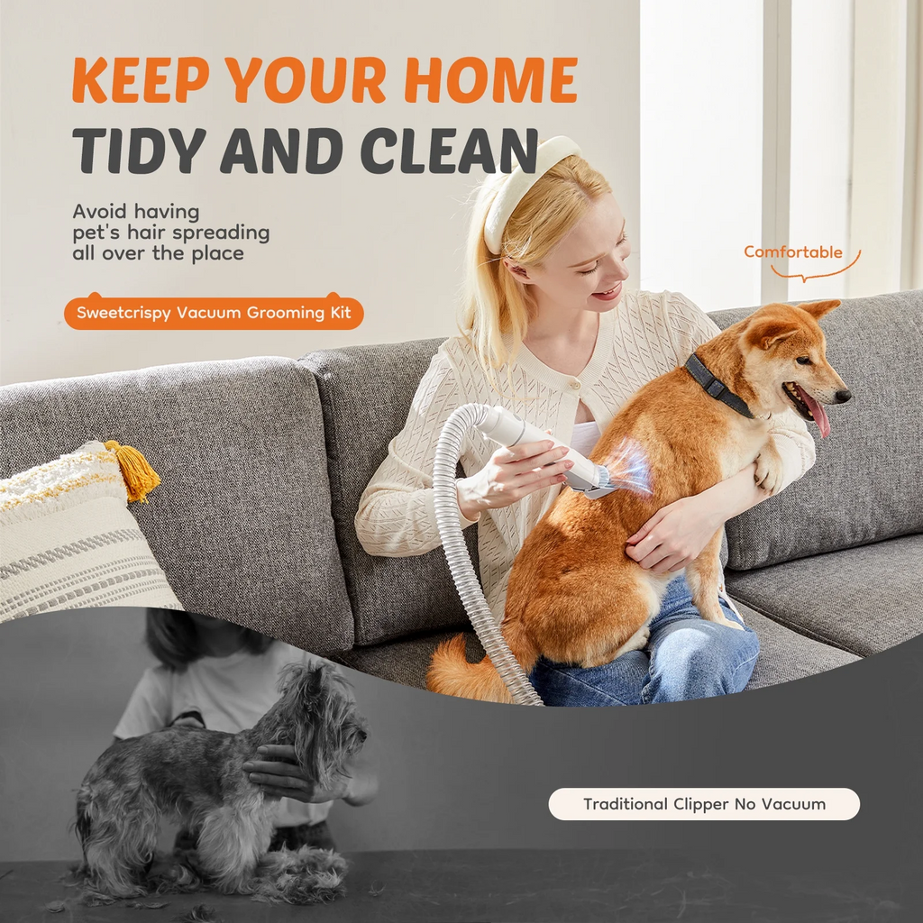 LIFERECORD Dog Grooming Kit with Vacuum, Cordless Pet Grooming Vacuum for Dogs and Cats, Low Noise Pet Hair Clipper & Shedding Brush, Dog Hair Trimmer, Pet Groomer Set with Cleaning Brushes, White