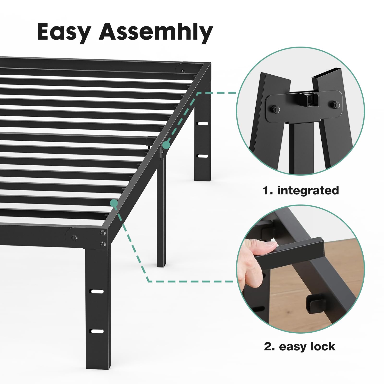 ACCVER Twin Size Bed Frame - 14in Heavy-Duty Steel Platform, Ample Under-Bed Storage Space, No Box Spring Needed, Sturdy Metal Slat Support
